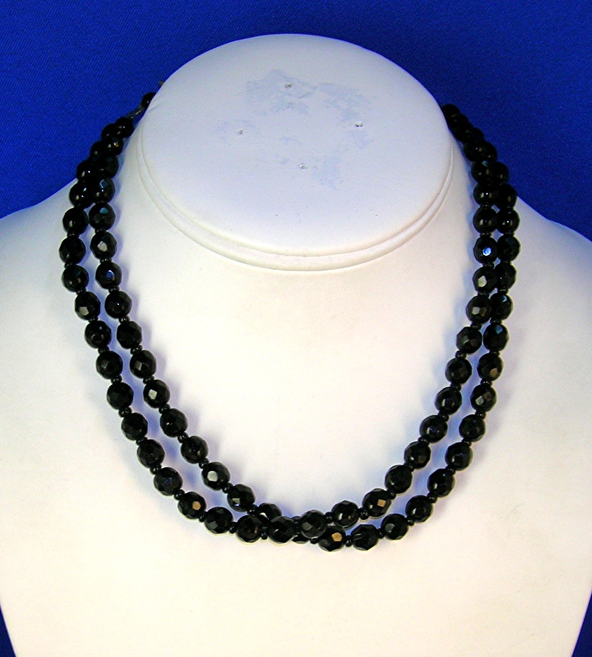 Double Row Of Faceted Jet/Glass Beads
