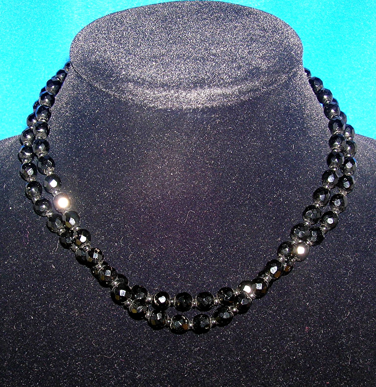 Double Row Of Faceted Jet/Glass Beads