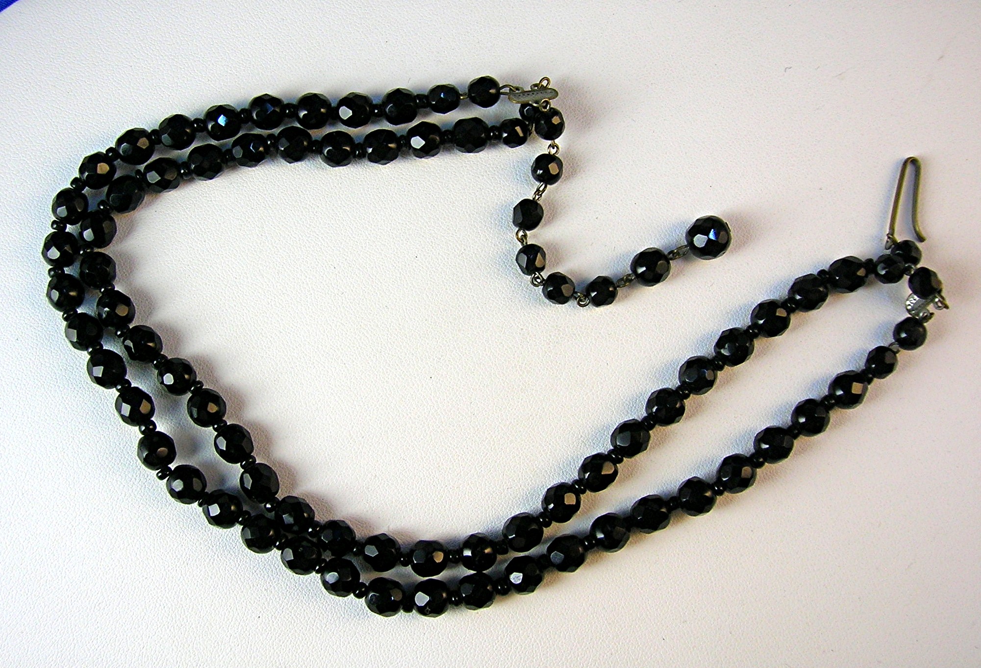 Double Row Of Faceted Jet/Glass Beads