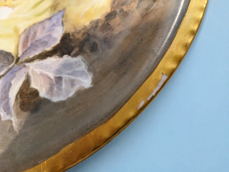 27 limoges yellow rose plate worn gold leaf