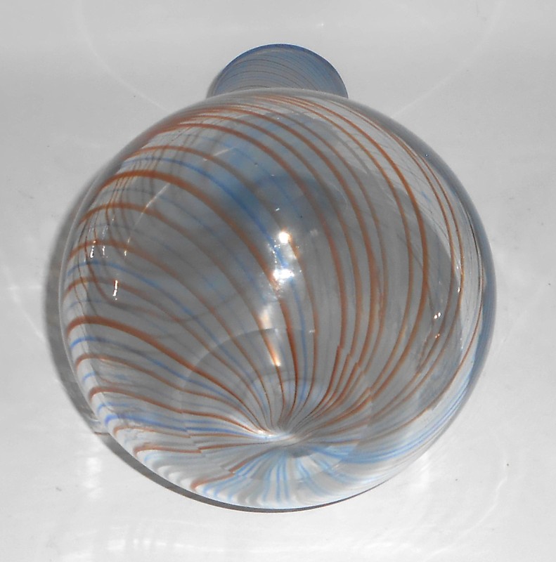 Dansk International Art Glass 1970s 9" Mezza Filigrana Swirl Opaline Vase