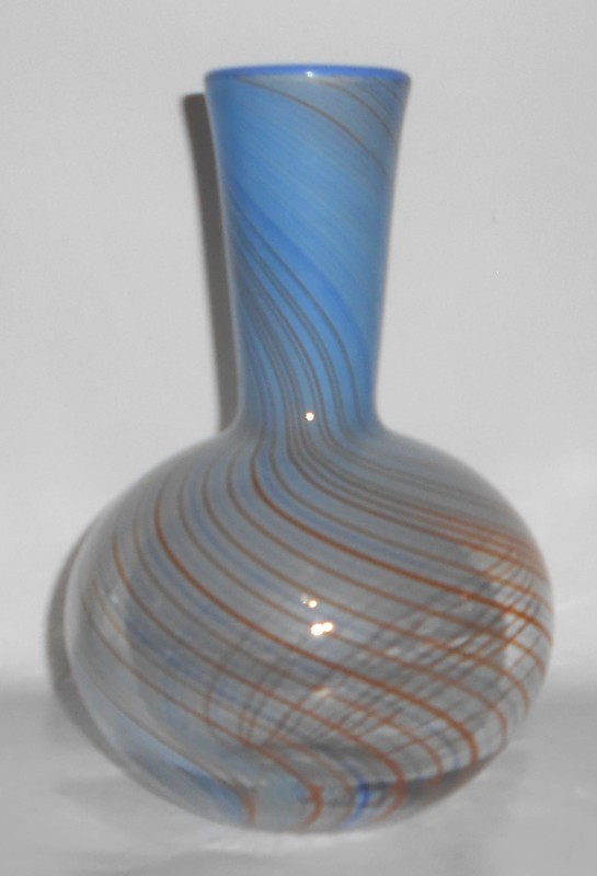 Dansk International Art Glass 1970s 9" Mezza Filigrana Swirl Opaline Vase