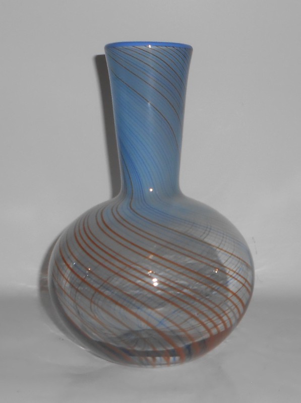 Dansk International Art Glass 1970s 9" Mezza Filigrana Swirl Opaline Vase