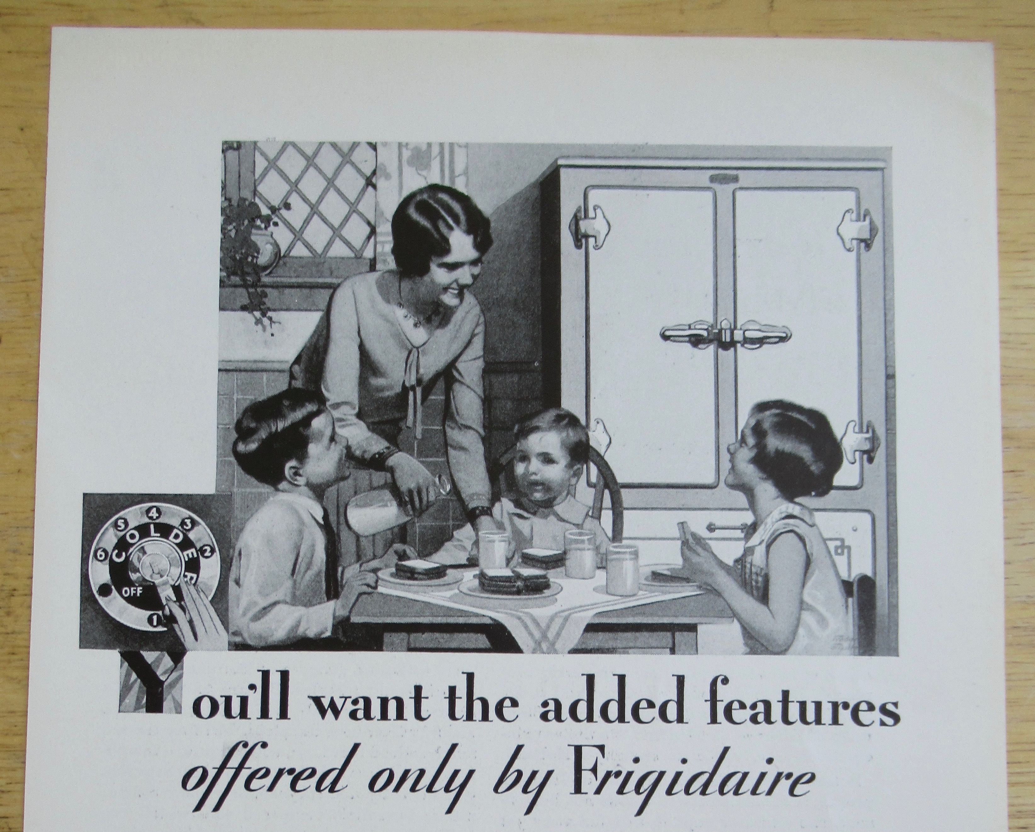 1929 Frigidaire with Mom & Children at Kitchen Table