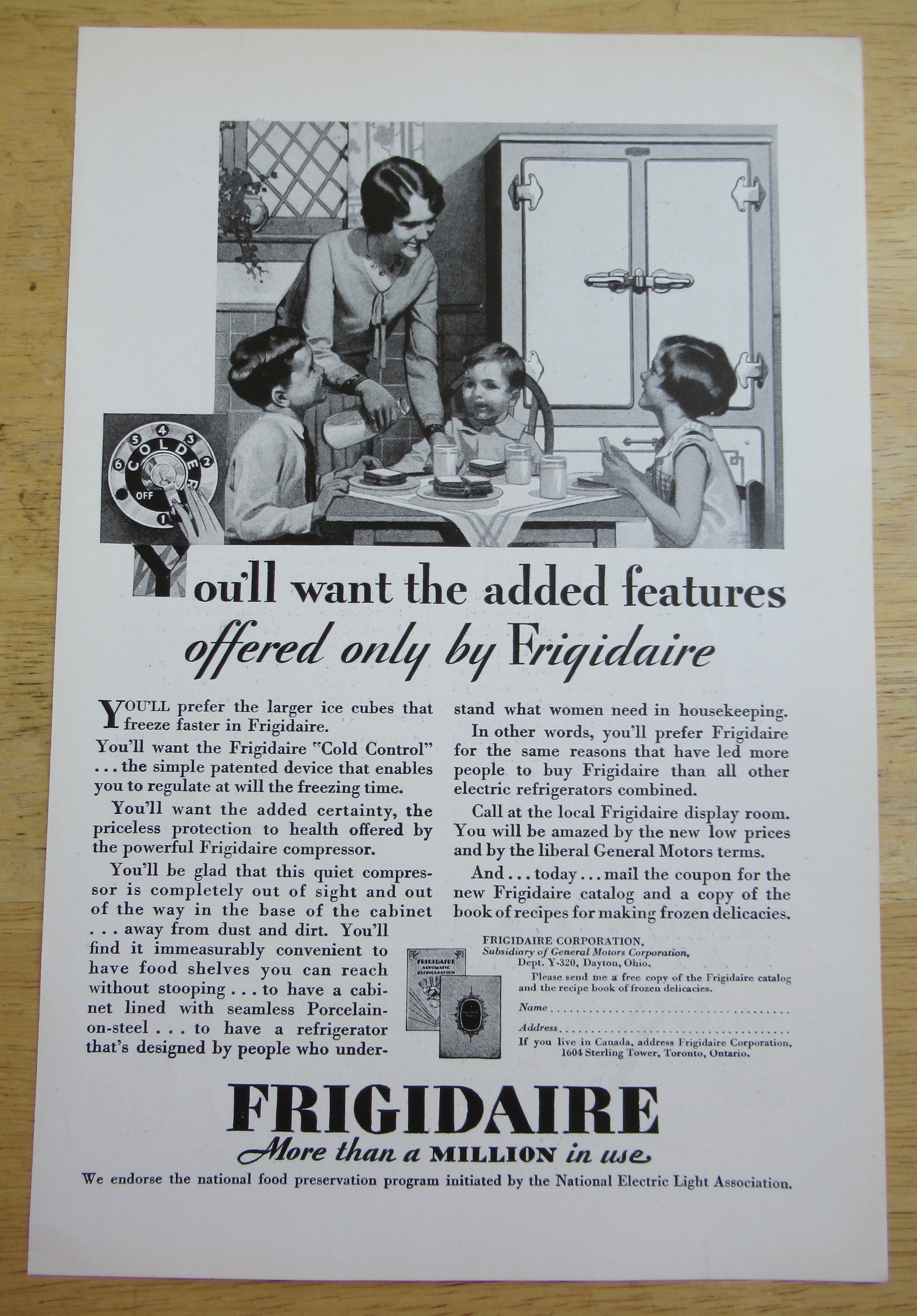 1929 Frigidaire with Mom & Children at Kitchen Table