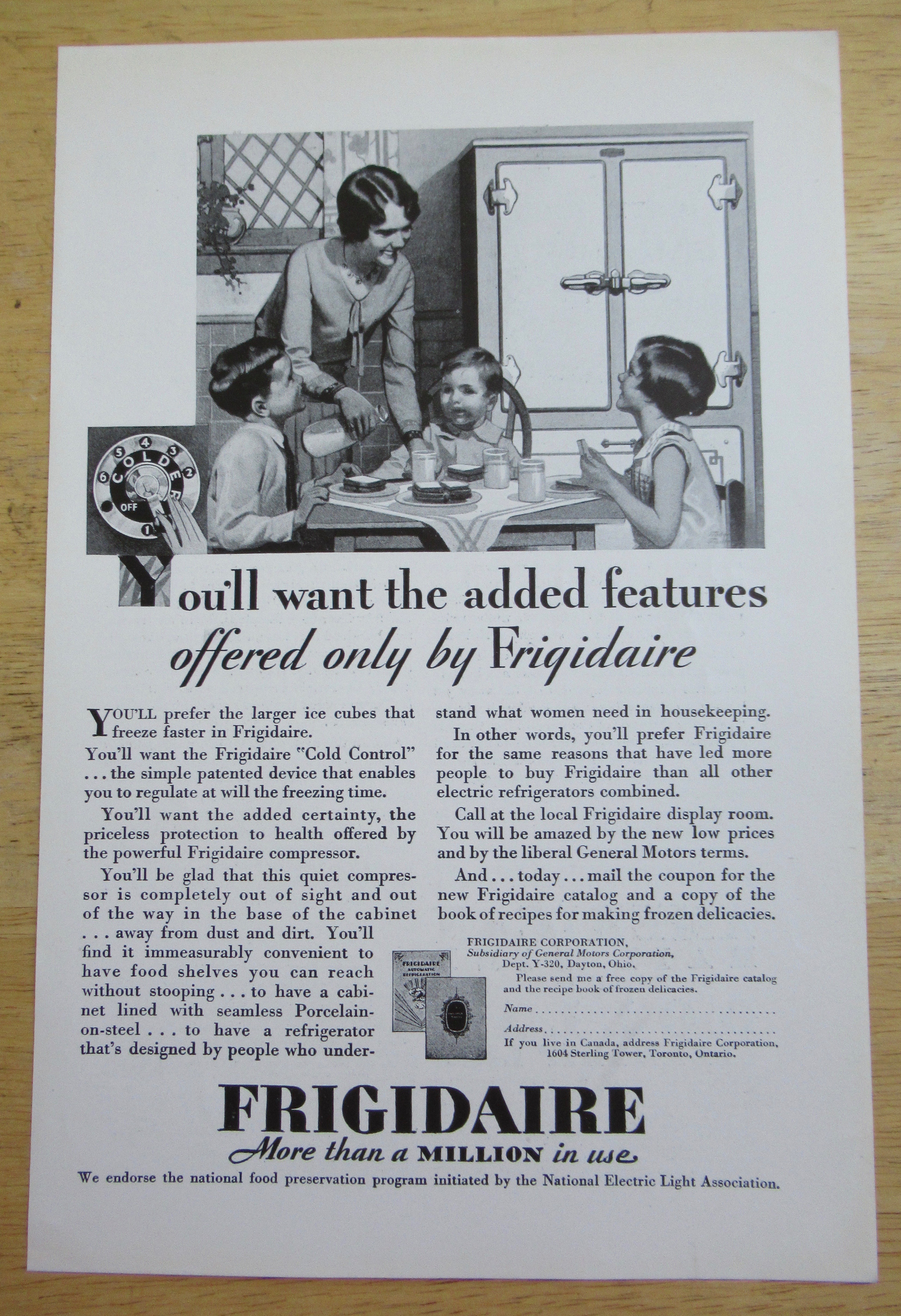 1929 Frigidaire with Mom & Children at Kitchen Table