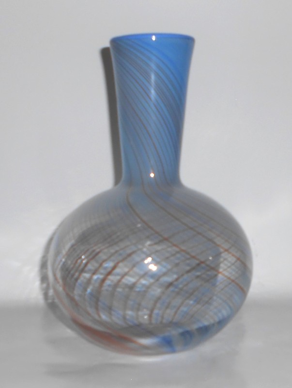 Dansk International Art Glass 1970s 9" Mezza Filigrana Swirl Opaline Vase