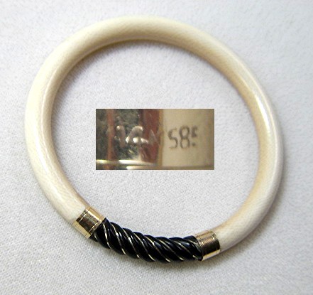 14K Gold Bone IVORY Onyx Bangle Bracelet