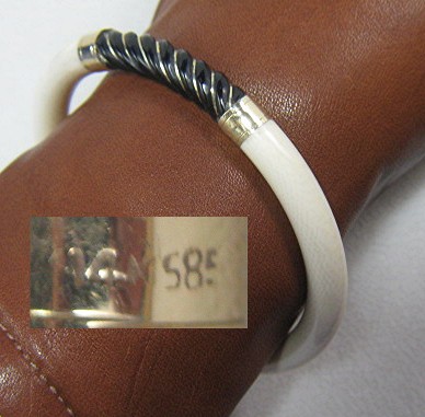 14K Gold Bone IVORY Onyx Bangle Bracelet