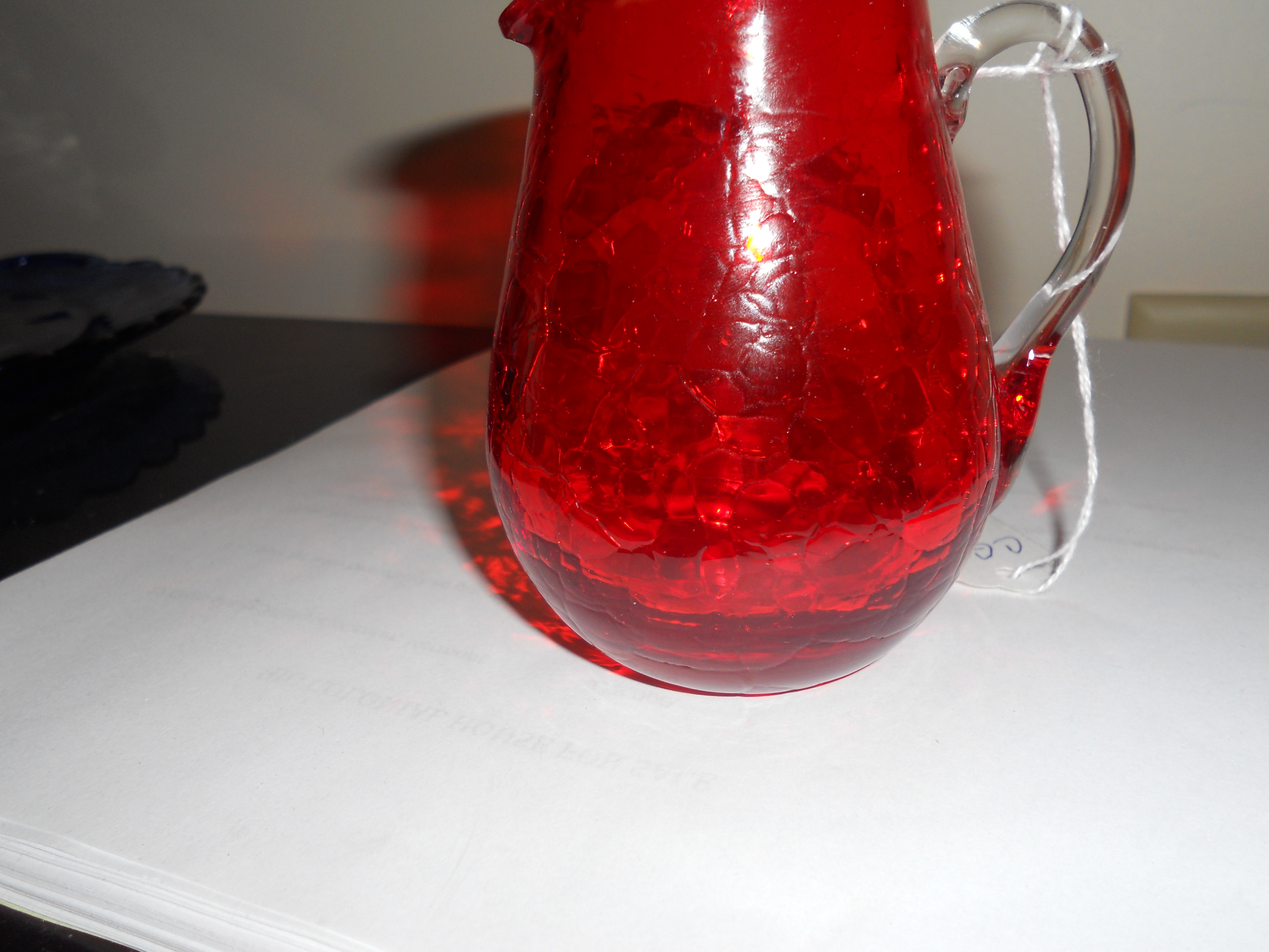 Red Crackle Glass Pitcher