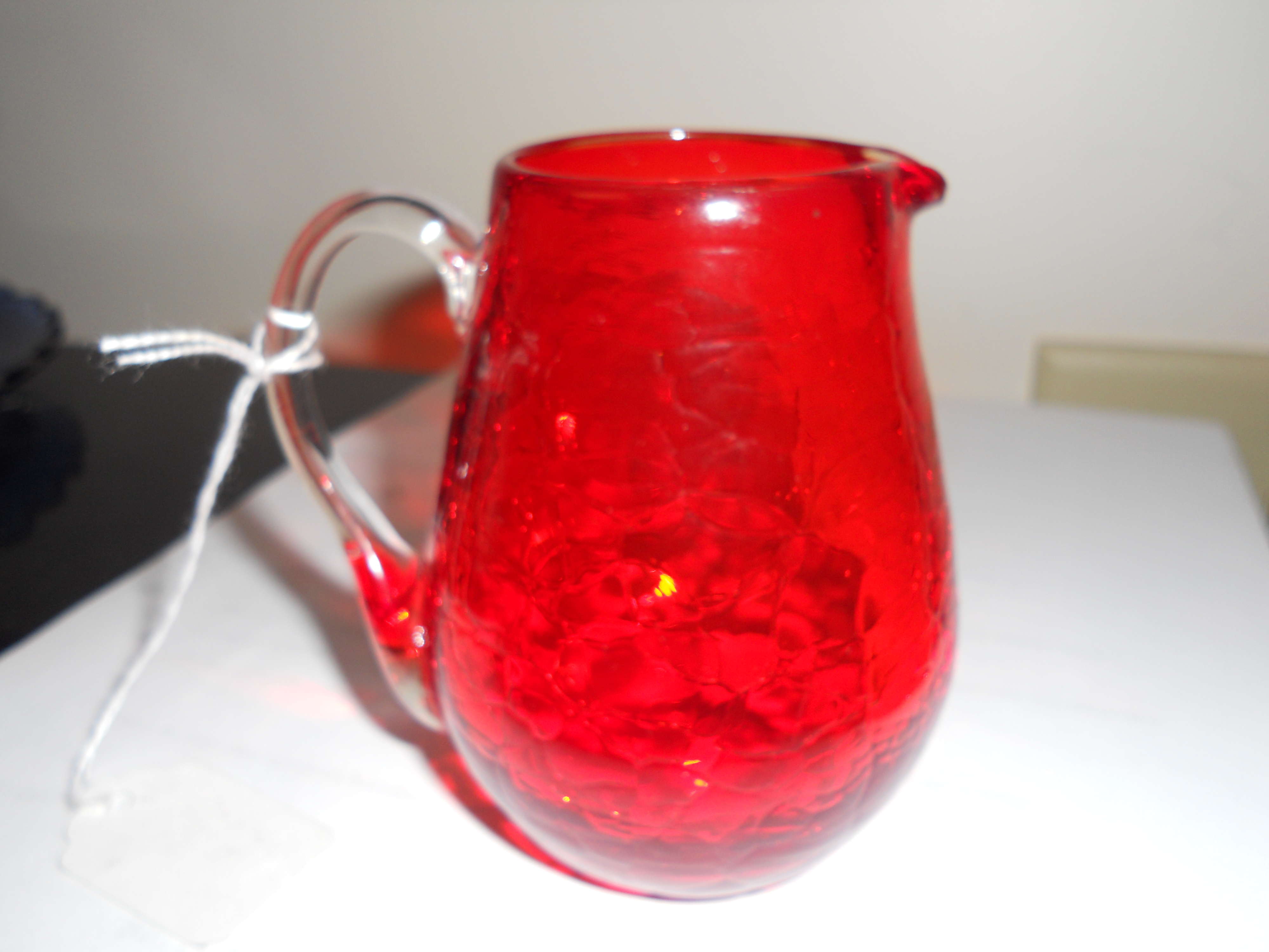 Red Crackle Glass Pitcher