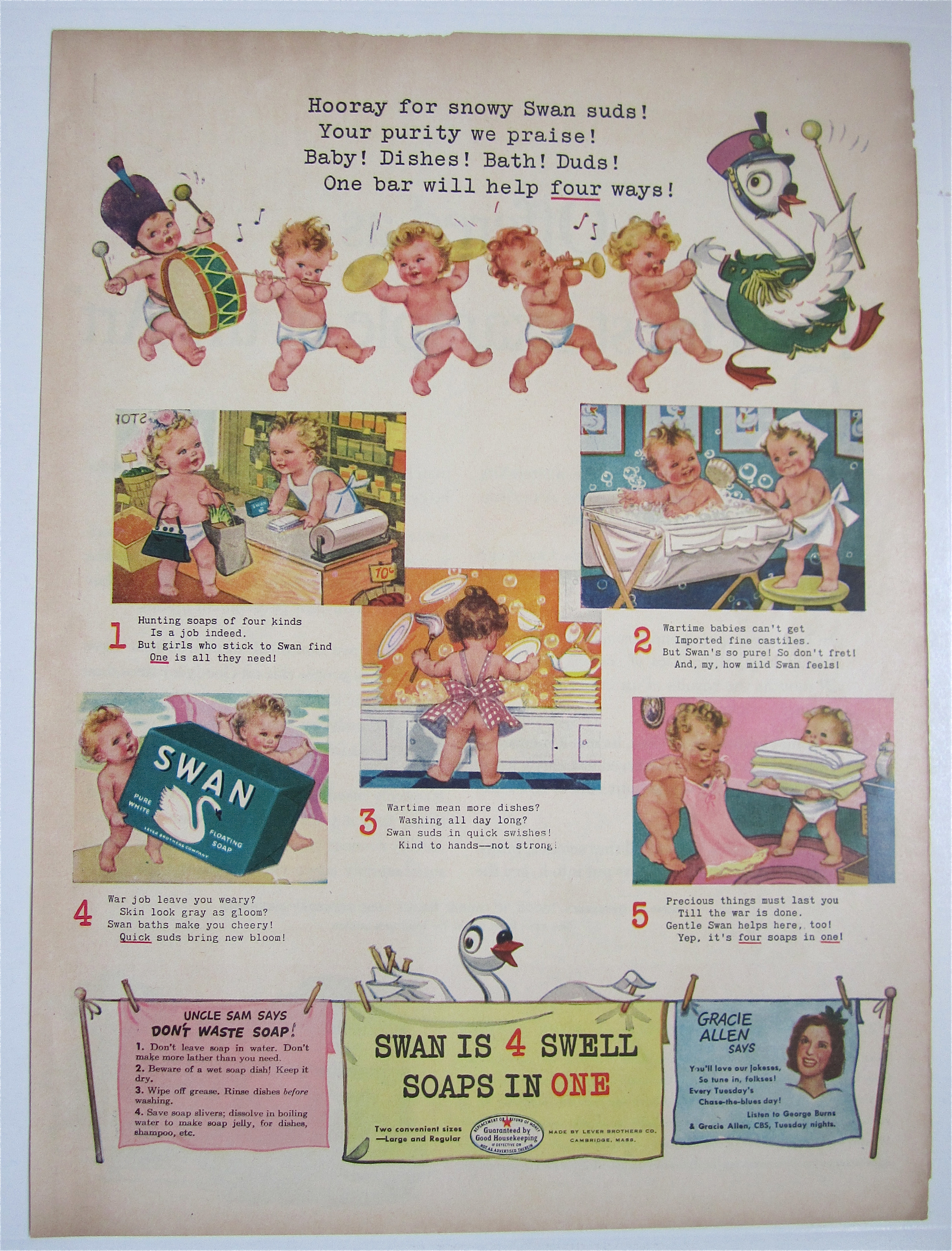1944 Swan Soap with Babies Marching Behind Stork
