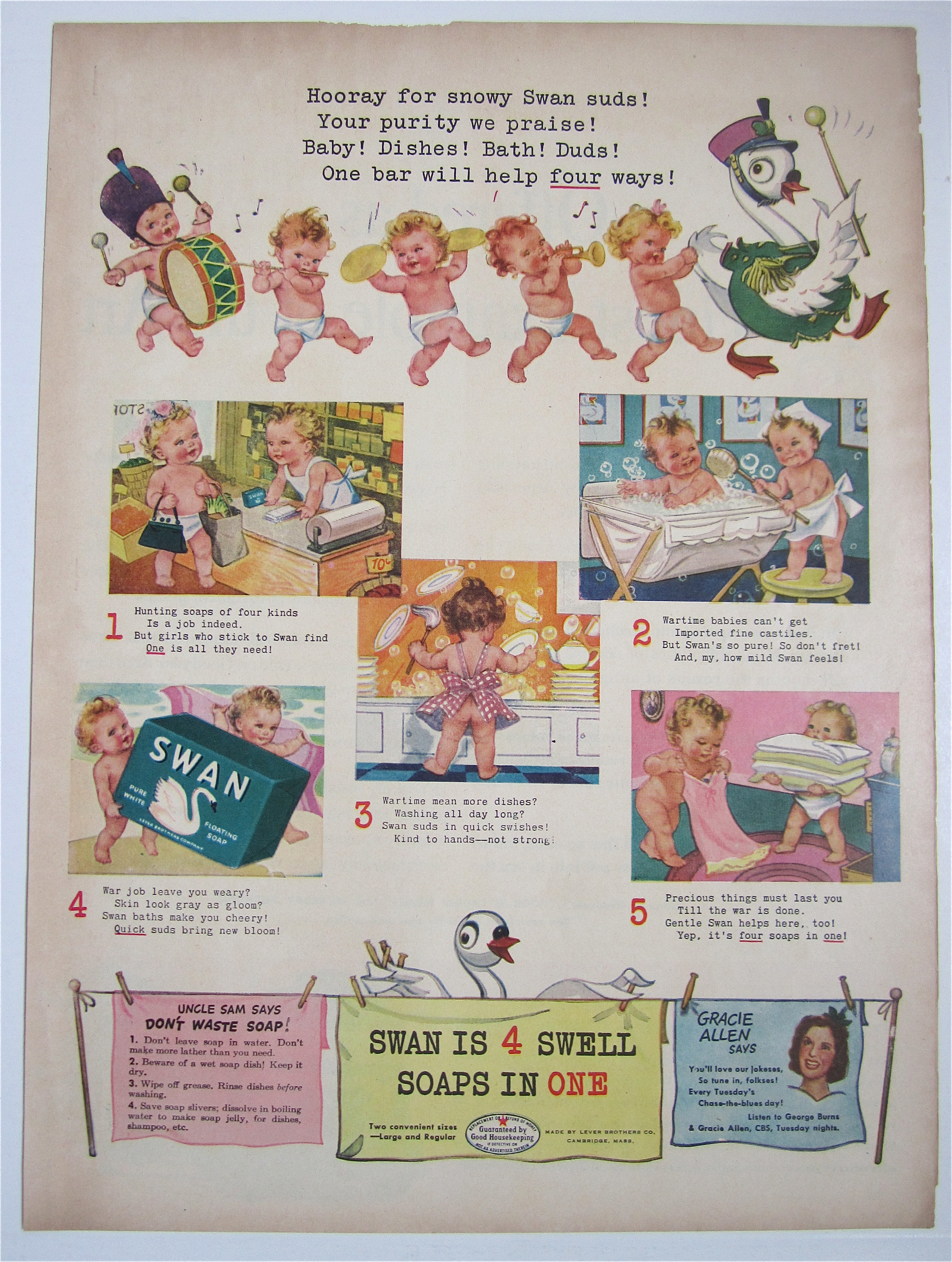 1944 Swan Soap with Babies Marching Behind Stork