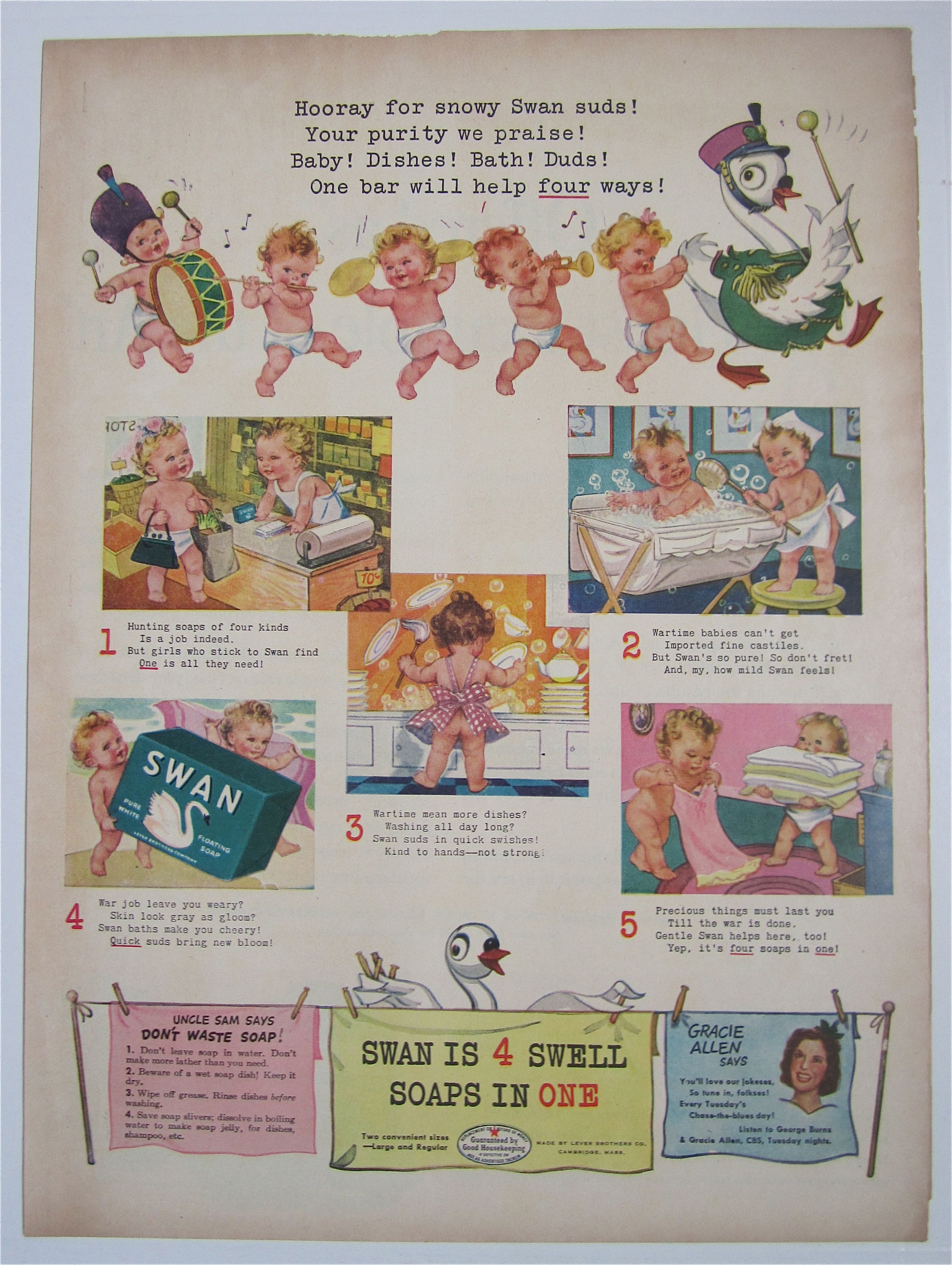 1944 Swan Soap with Babies Marching Behind Stork