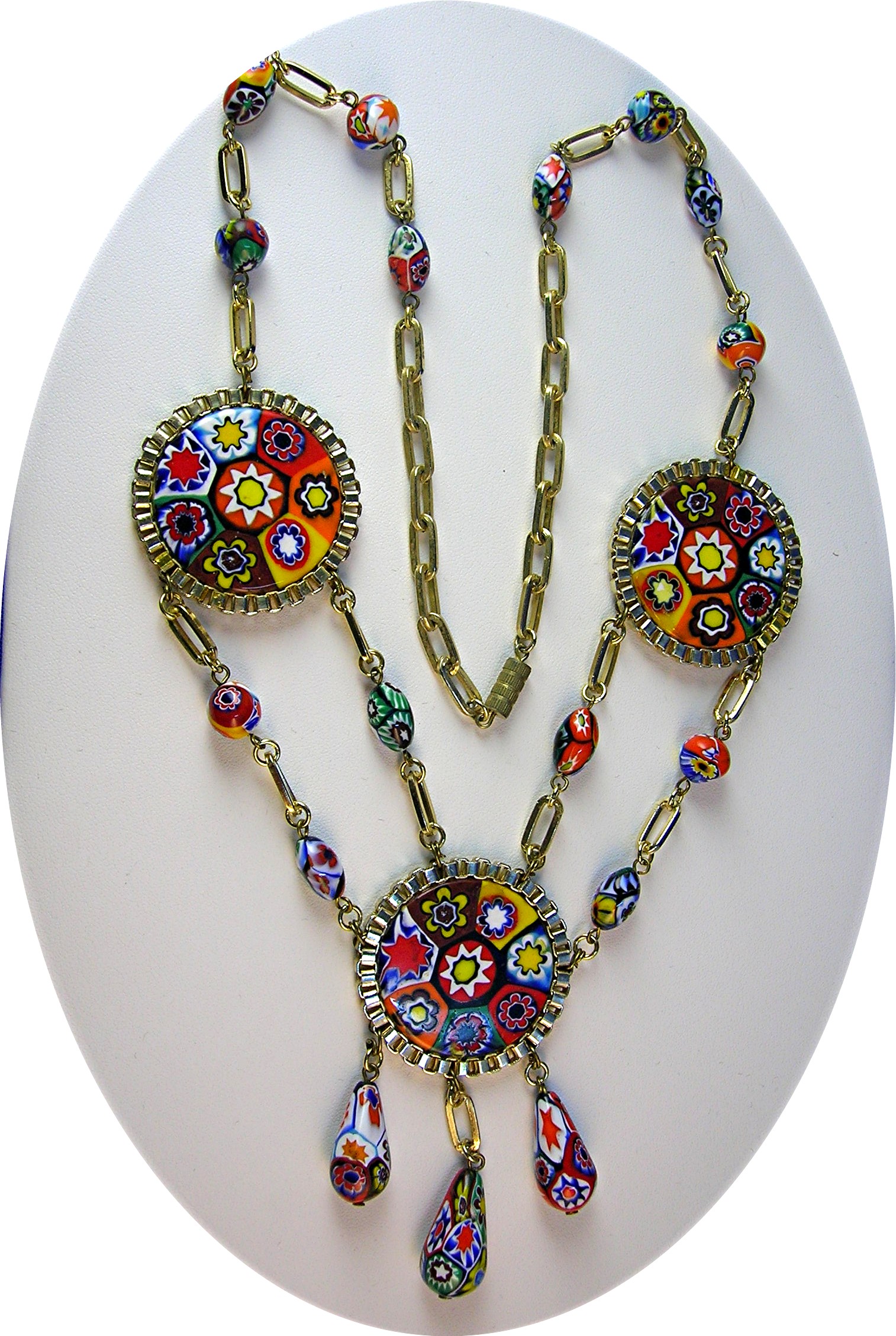 MILLAFIORE Disc Drop Glass Bead Necklace Italy