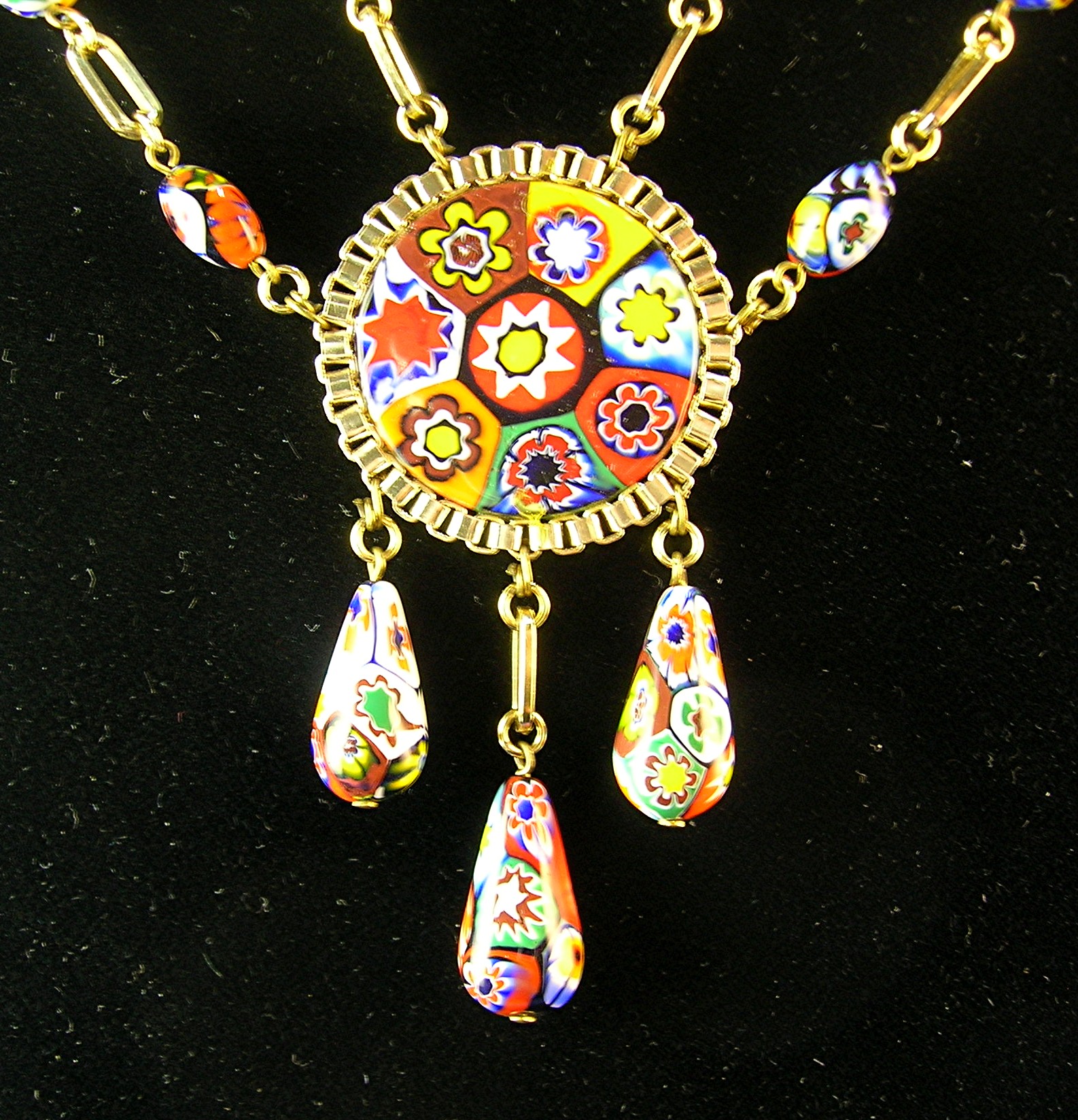 MILLAFIORE Disc Drop Glass Bead Necklace Italy