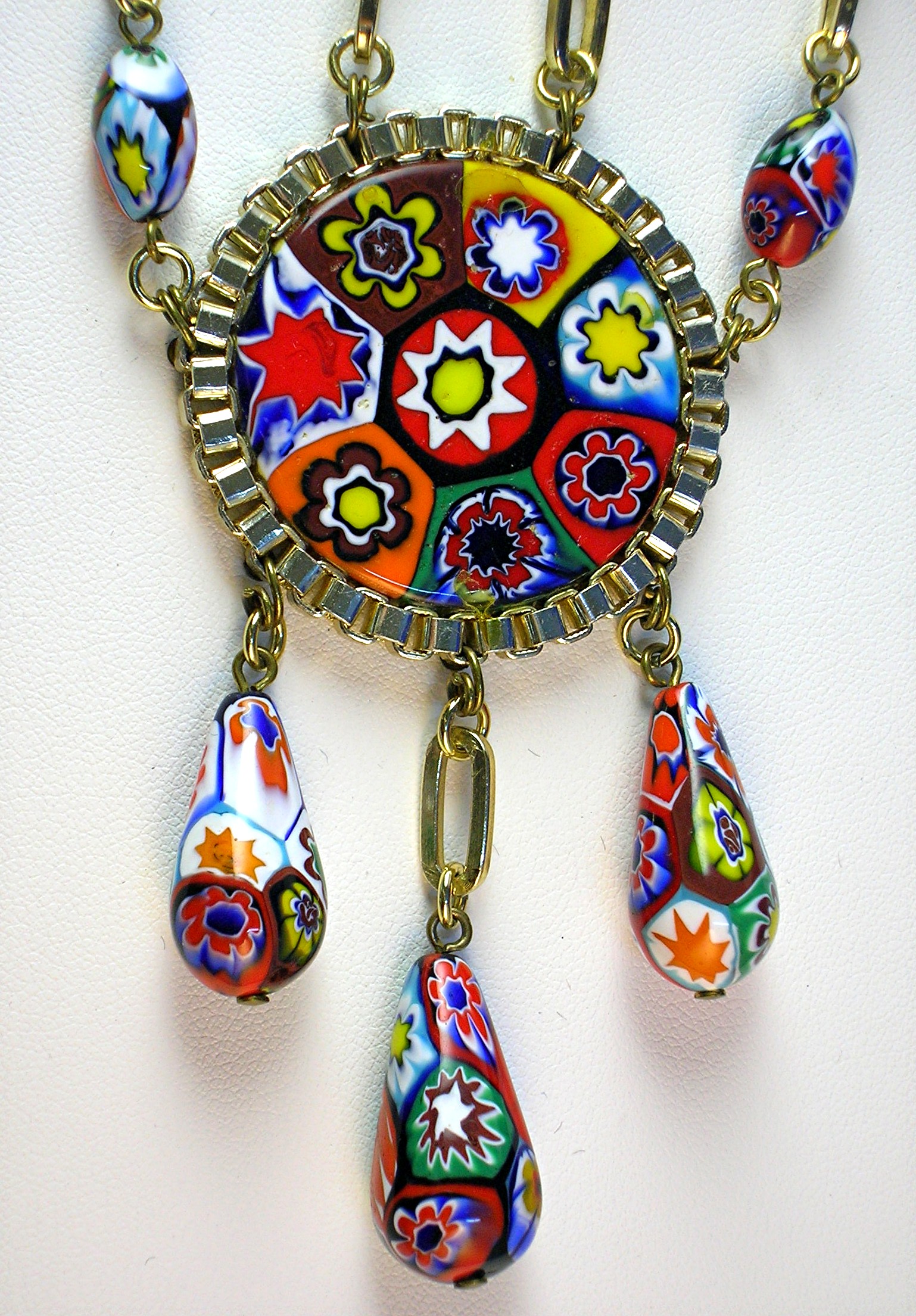 MILLAFIORE Disc Drop Glass Bead Necklace Italy