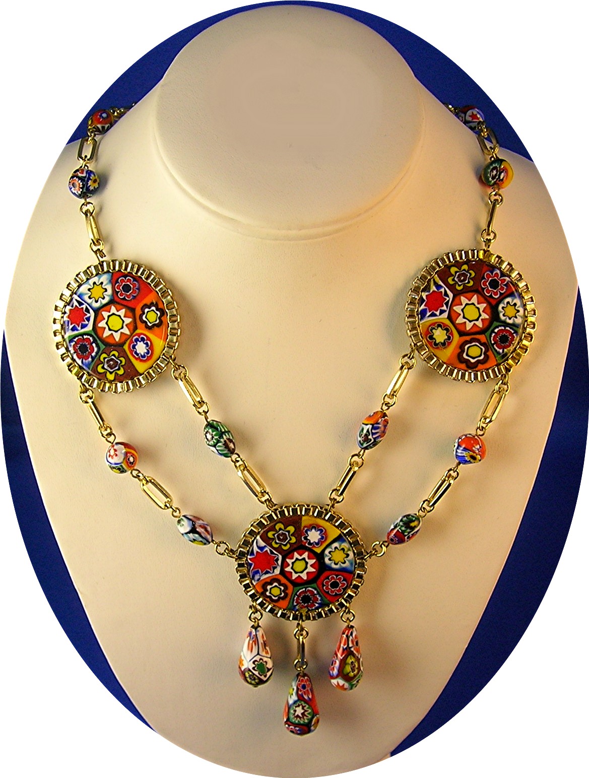 MILLAFIORE Disc Drop Glass Bead Necklace Italy