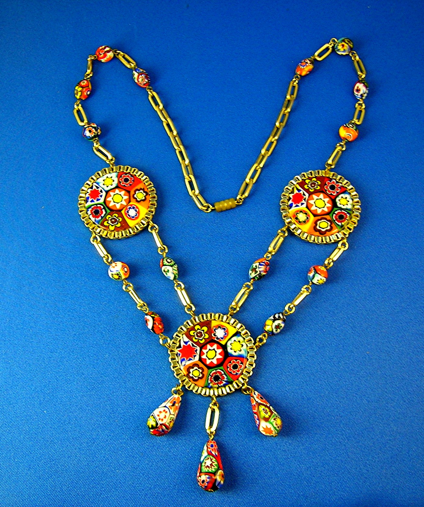 MILLAFIORE Disc Drop Glass Bead Necklace Italy
