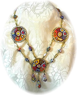 MILLAFIORE Disc Drop Glass Bead Necklace Italy
