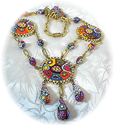 MILLAFIORE Disc Drop Glass Bead Necklace Italy