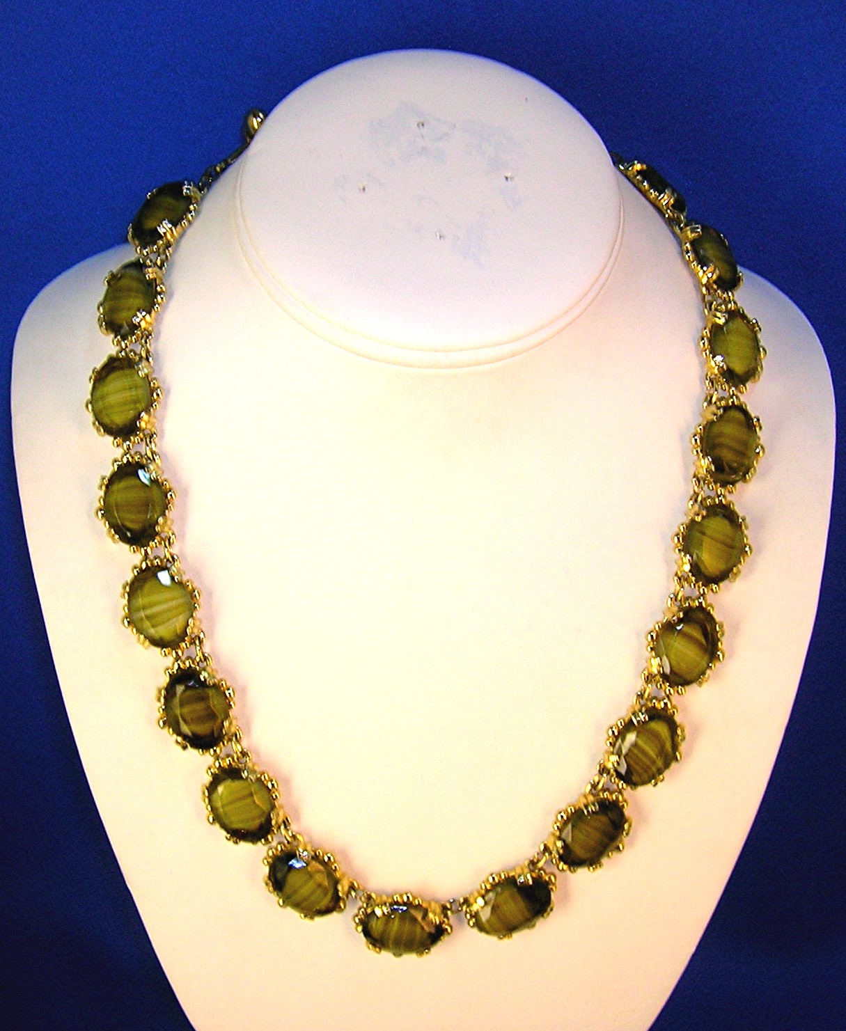 Green Glass Gold Set Vintage European  Necklace