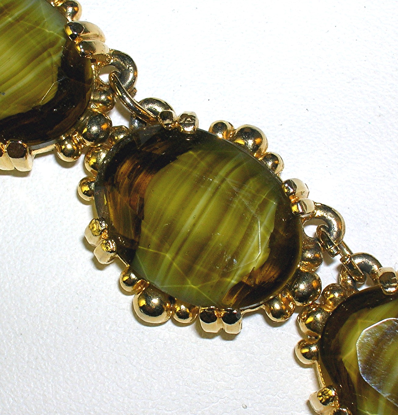 Green Glass Gold Set Vintage European  Necklace