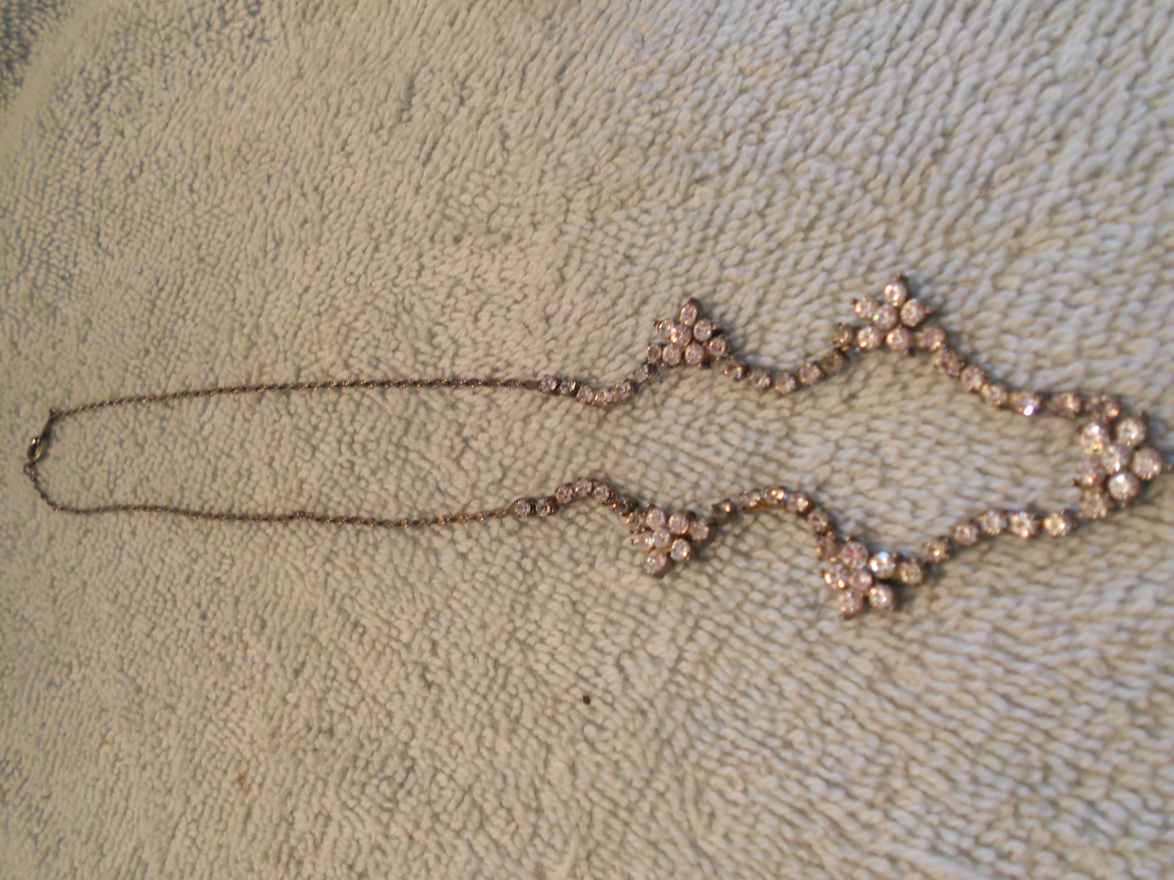 Rhinestone Necklace signed Korea Silver
