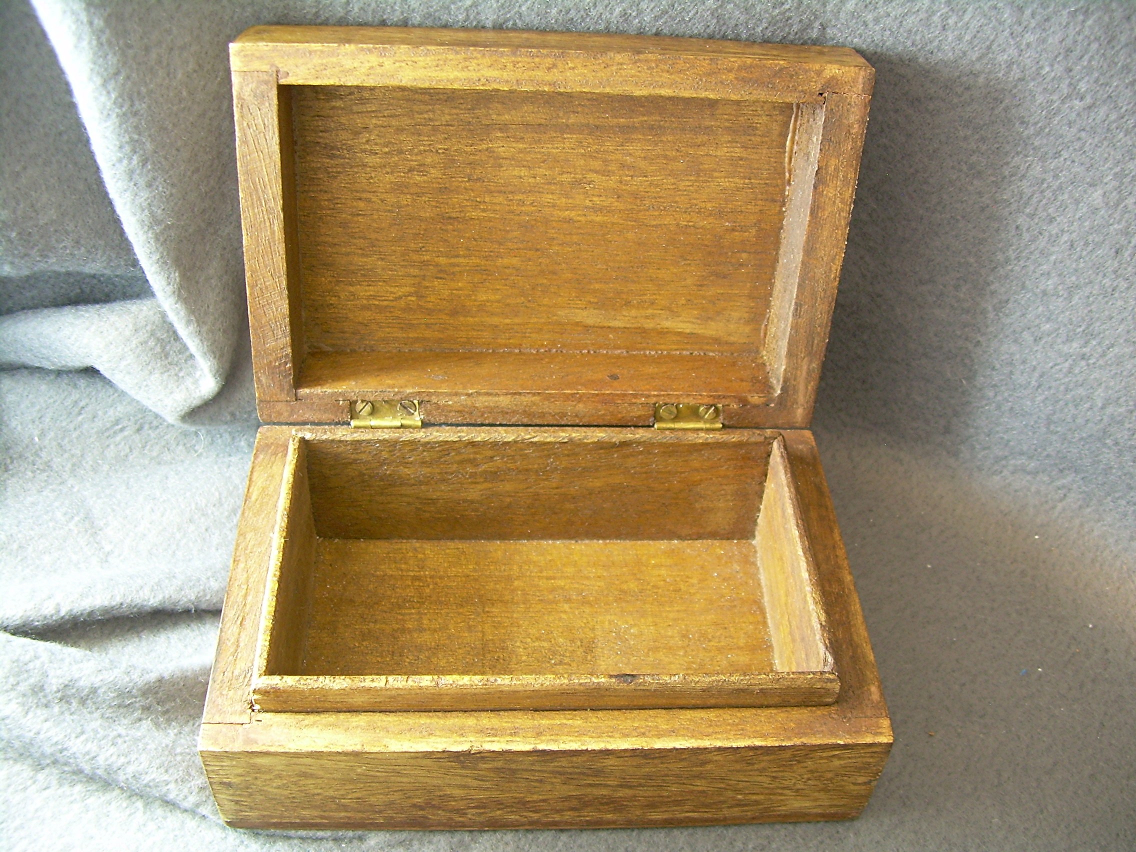 Wood Carved Trinket Box With Carved hearts