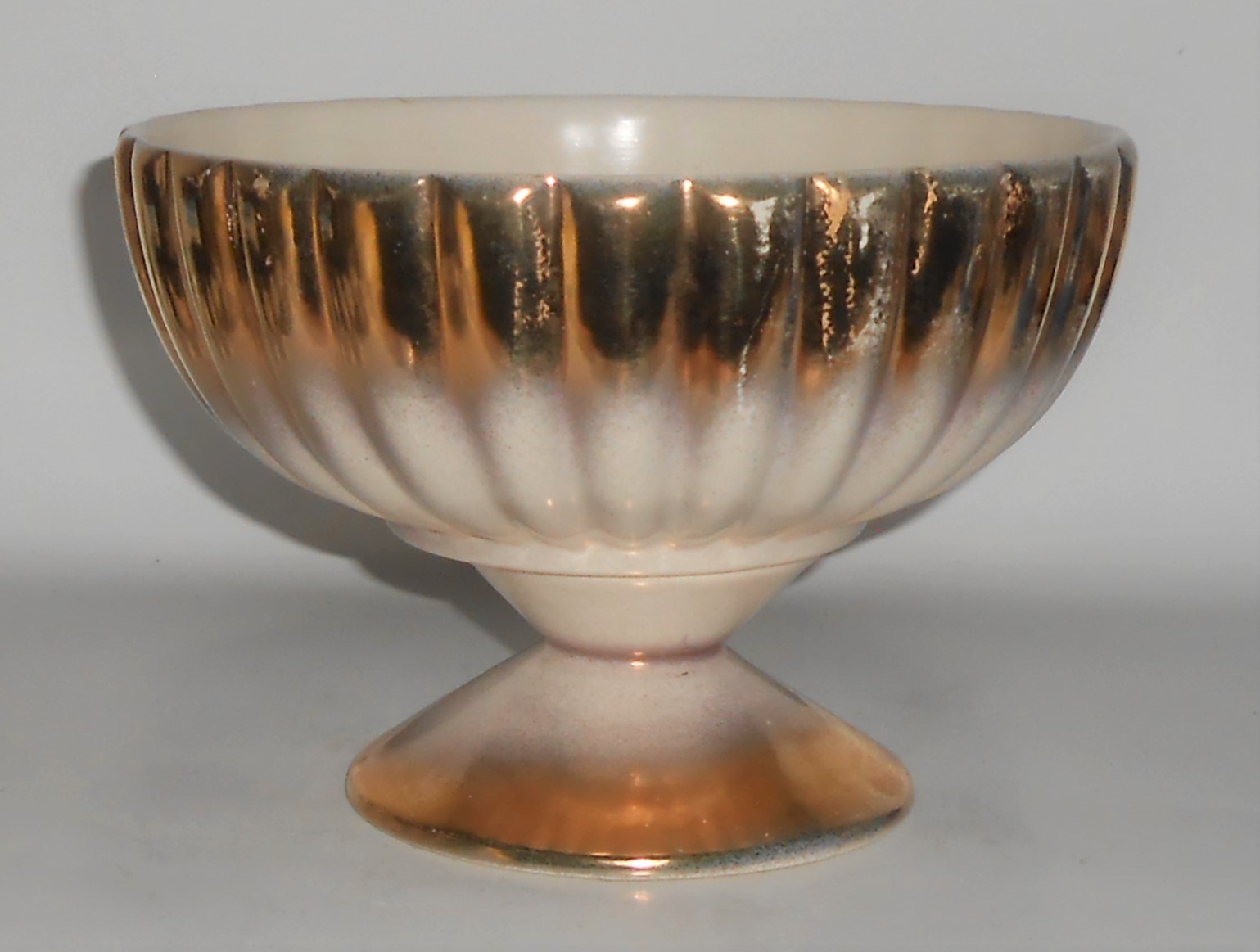 Bauer Pottery Tracy Irwin White W/Gold Pumpkin Compote