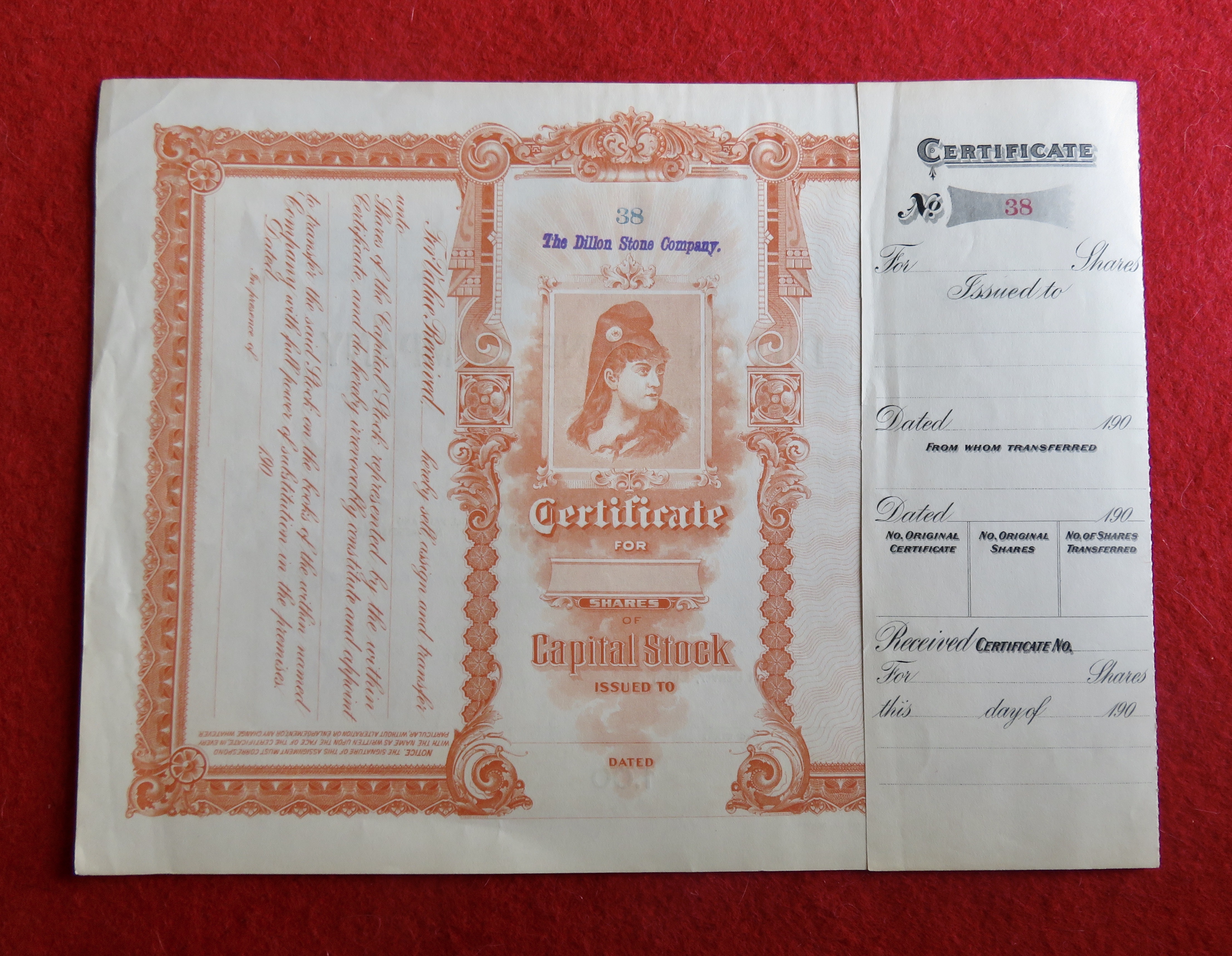 1900's The Dillon Stone Company Stock Certificate