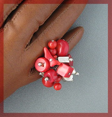 Coral and Sterling Silver Ring Designer Riley Burnette