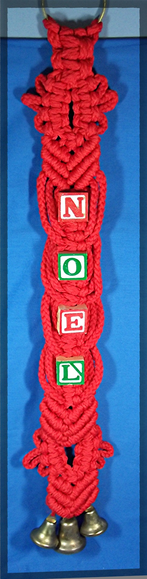 Macrame Christmas door hanging with bells and blocks