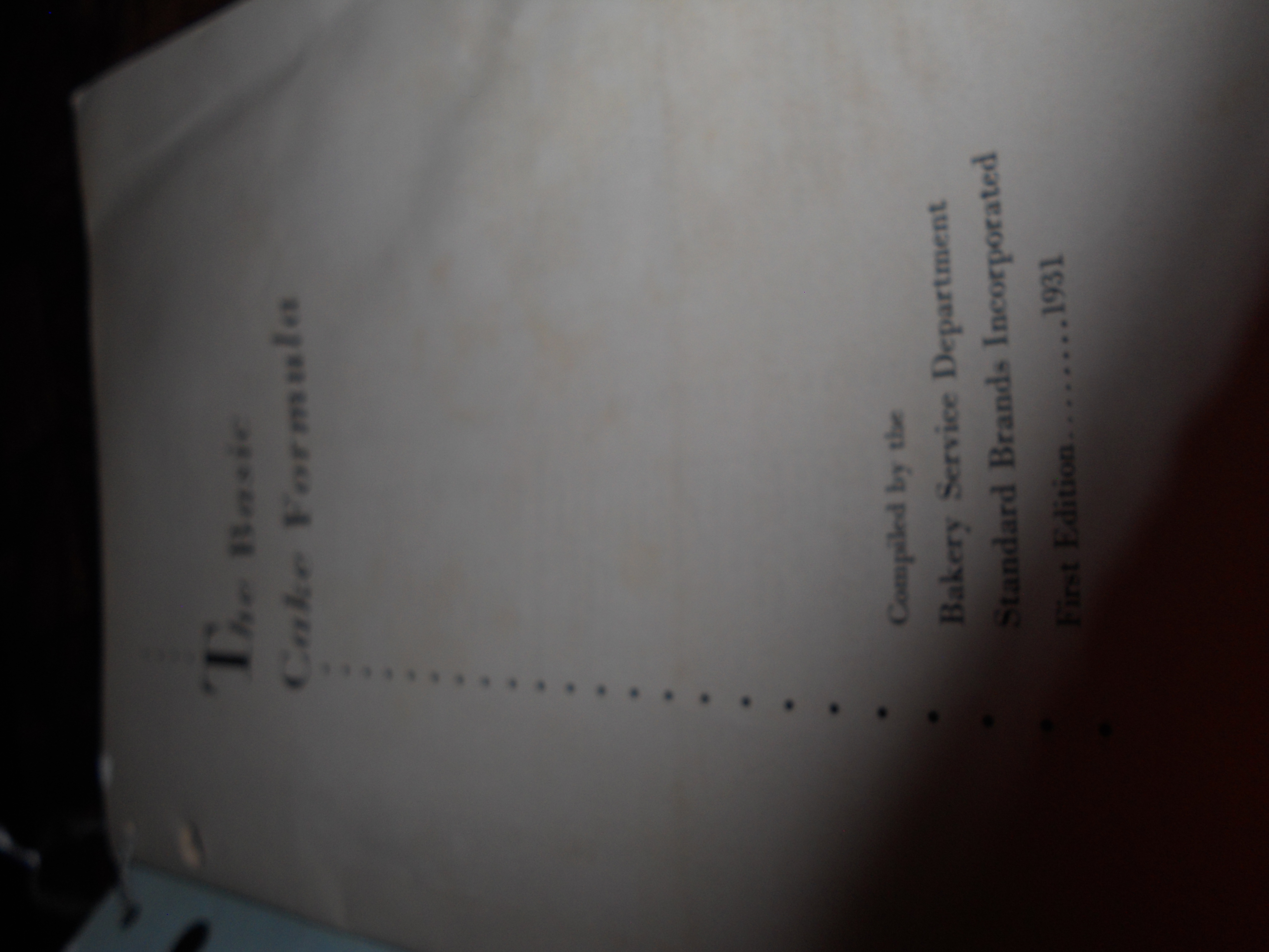 Basic Cake Formula Book Fleischman's 1931