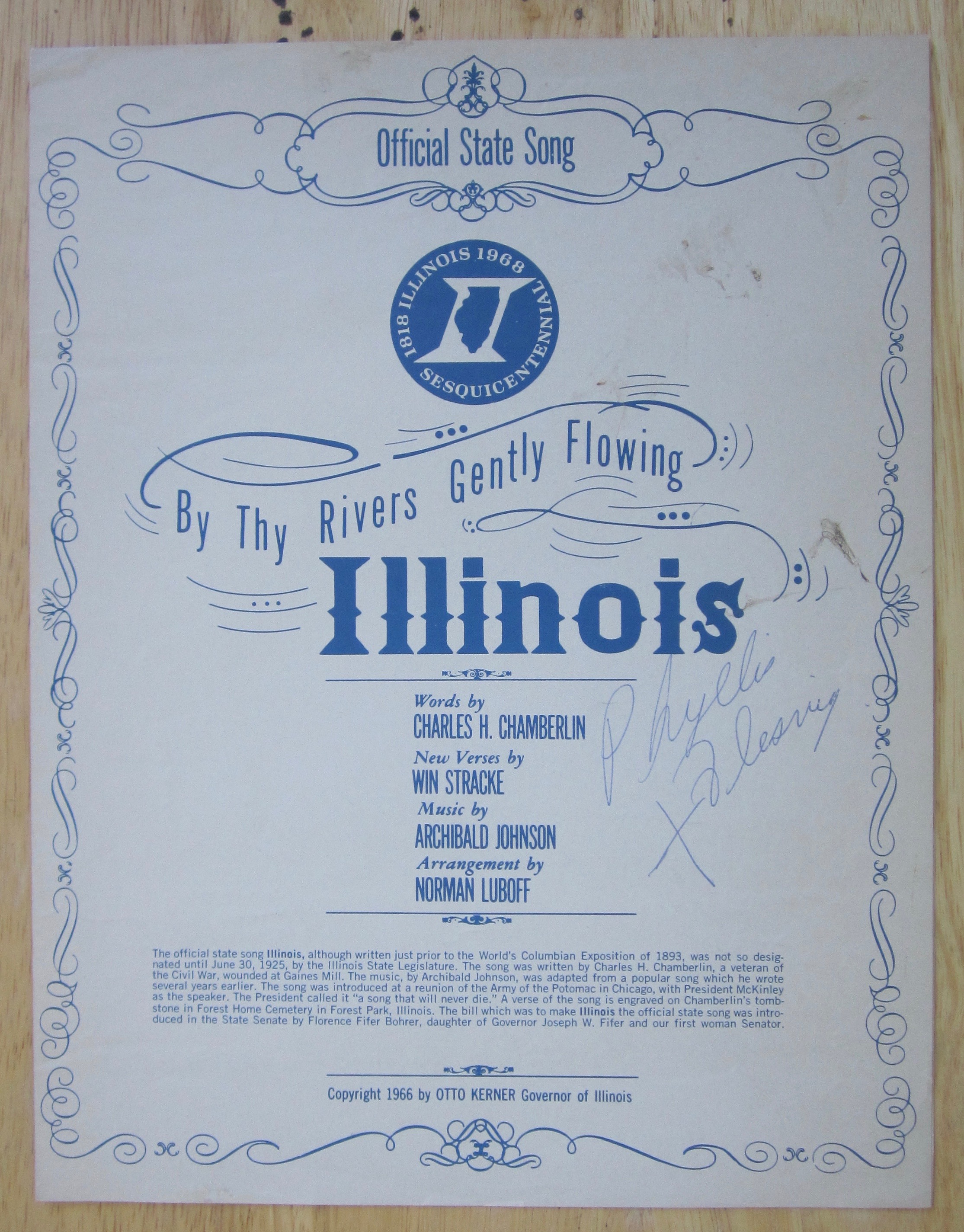 1966 Illinois By Thy Rivers Gently Flowing Sheet Music