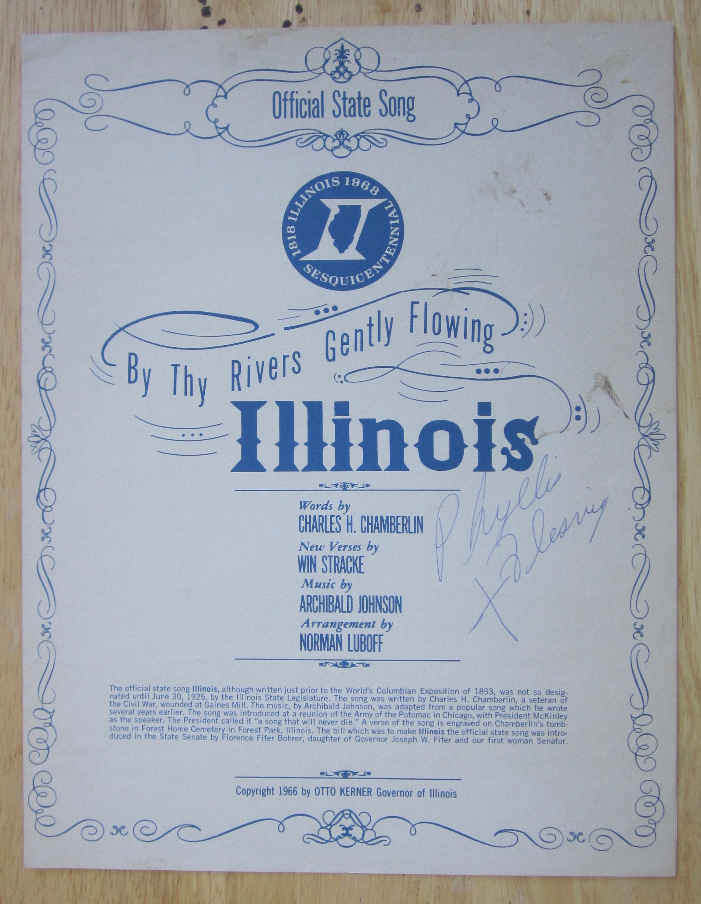 1966 Illinois By Thy Rivers Gently Flowing Sheet Music