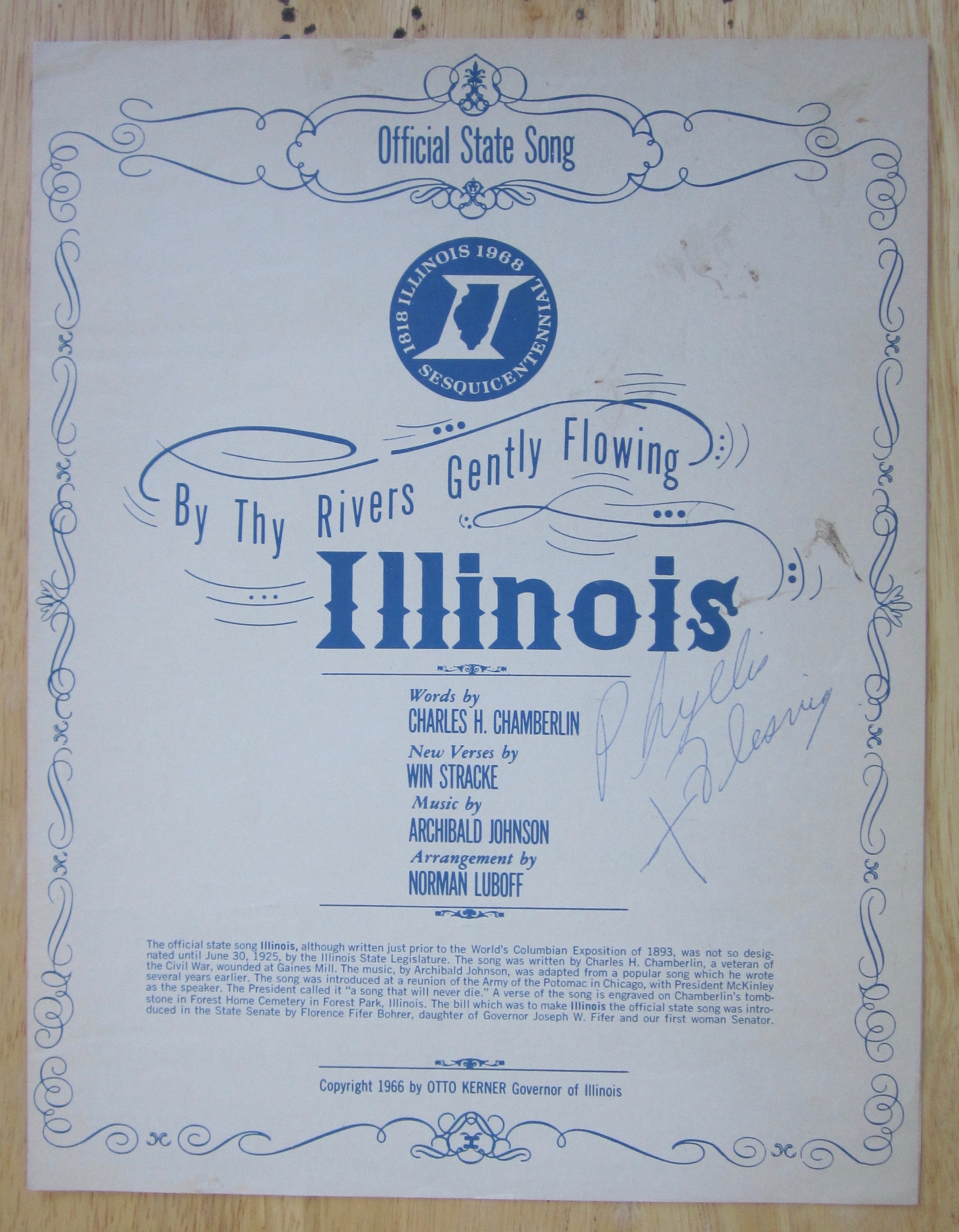 1966 Illinois By Thy Rivers Gently Flowing Sheet Music