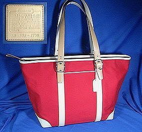 COACH Canvas and Leather Tote in Red