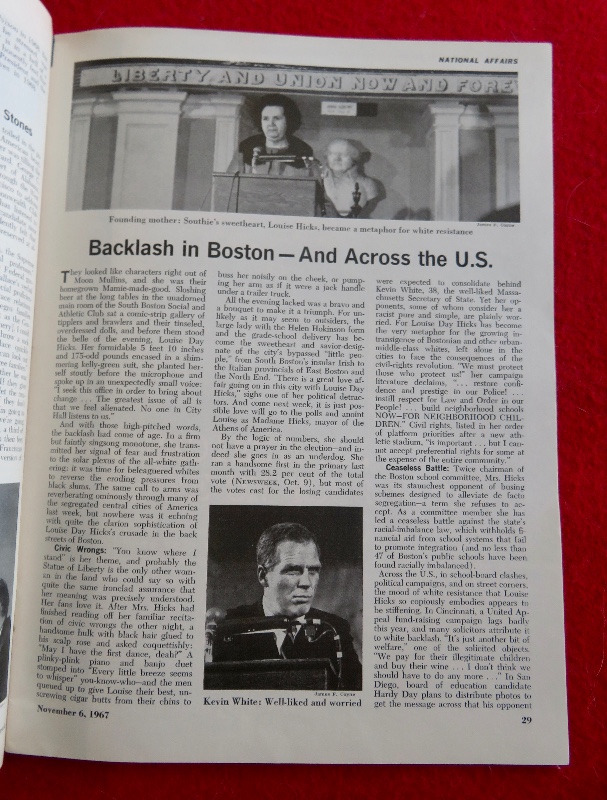 Newsweek Magazine November 6, 1967 Mayoral Candidate Louise Day Hicks