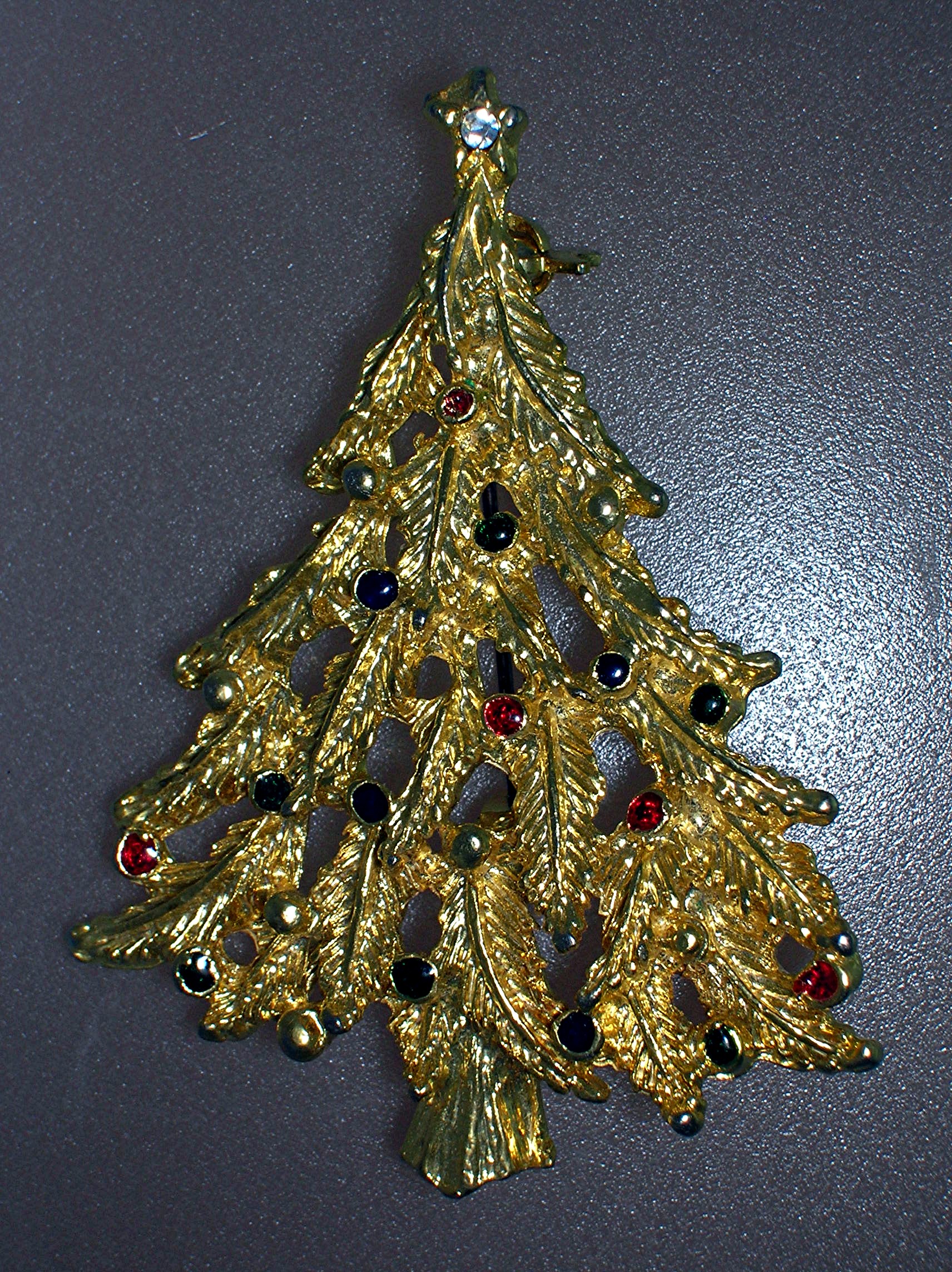 Christmas Tree Colored Goldtone Pin Brooch
