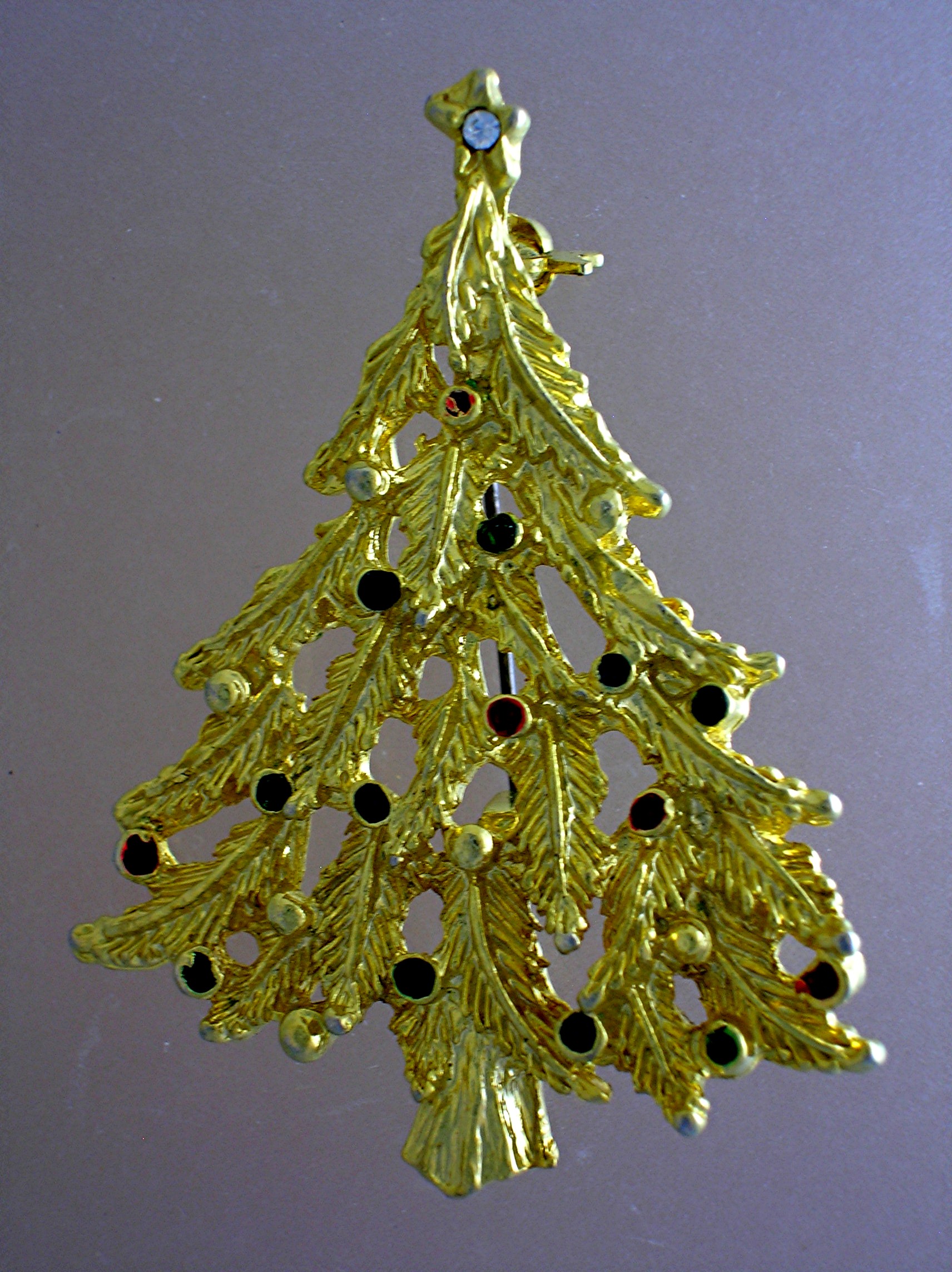 Christmas Tree Colored Goldtone Pin Brooch