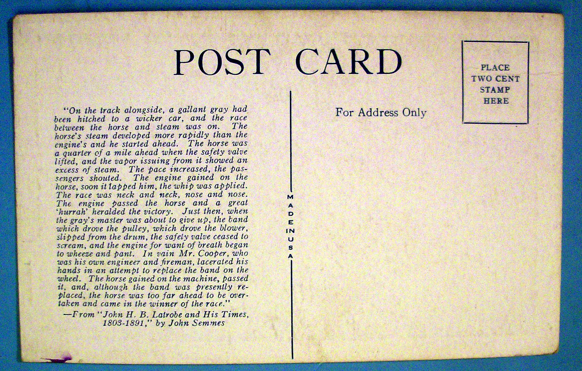 The Horse Wins The Race Postcard (Baltimore & Ohio)