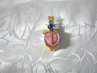 Pink Cabochon Blue and Clear Crystal  Bug Pin/Brooch