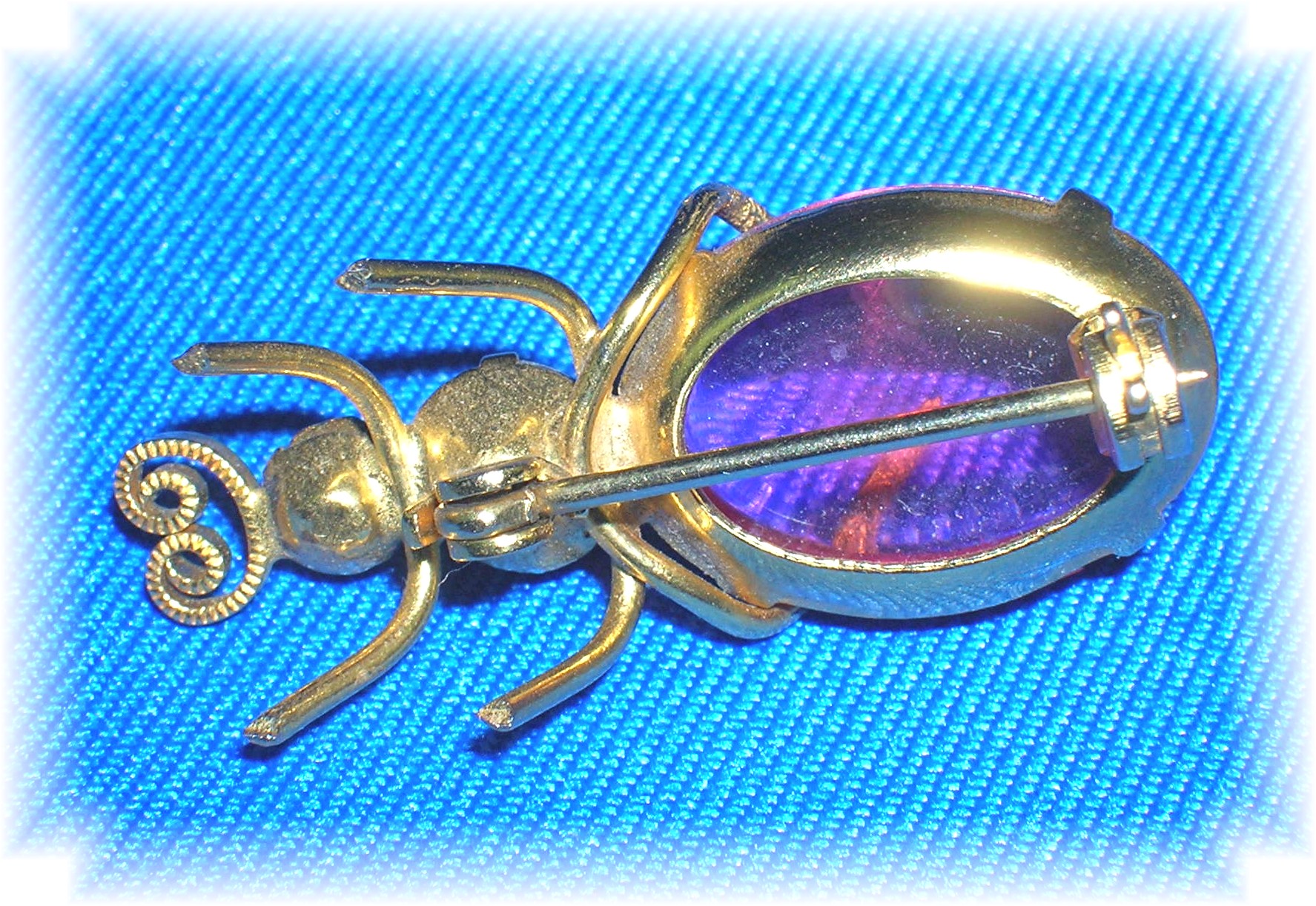 Pink Cabochon Blue and Clear Crystal  Bug Pin/Brooch