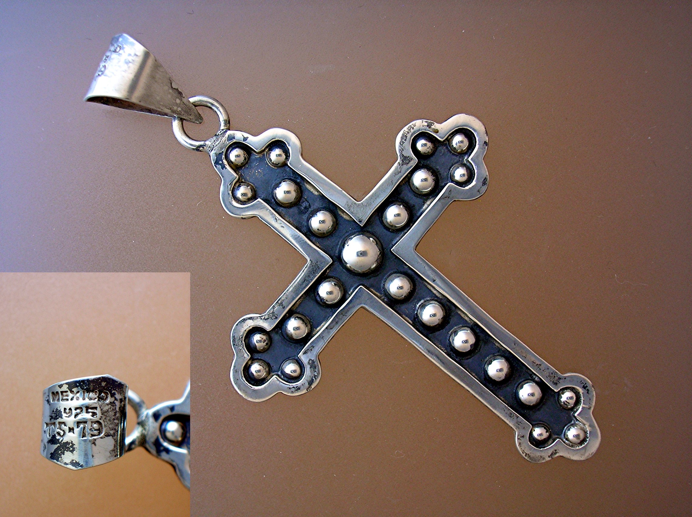 MEXICO Sterling Silver Two Trees TS-79 Cross Pendant