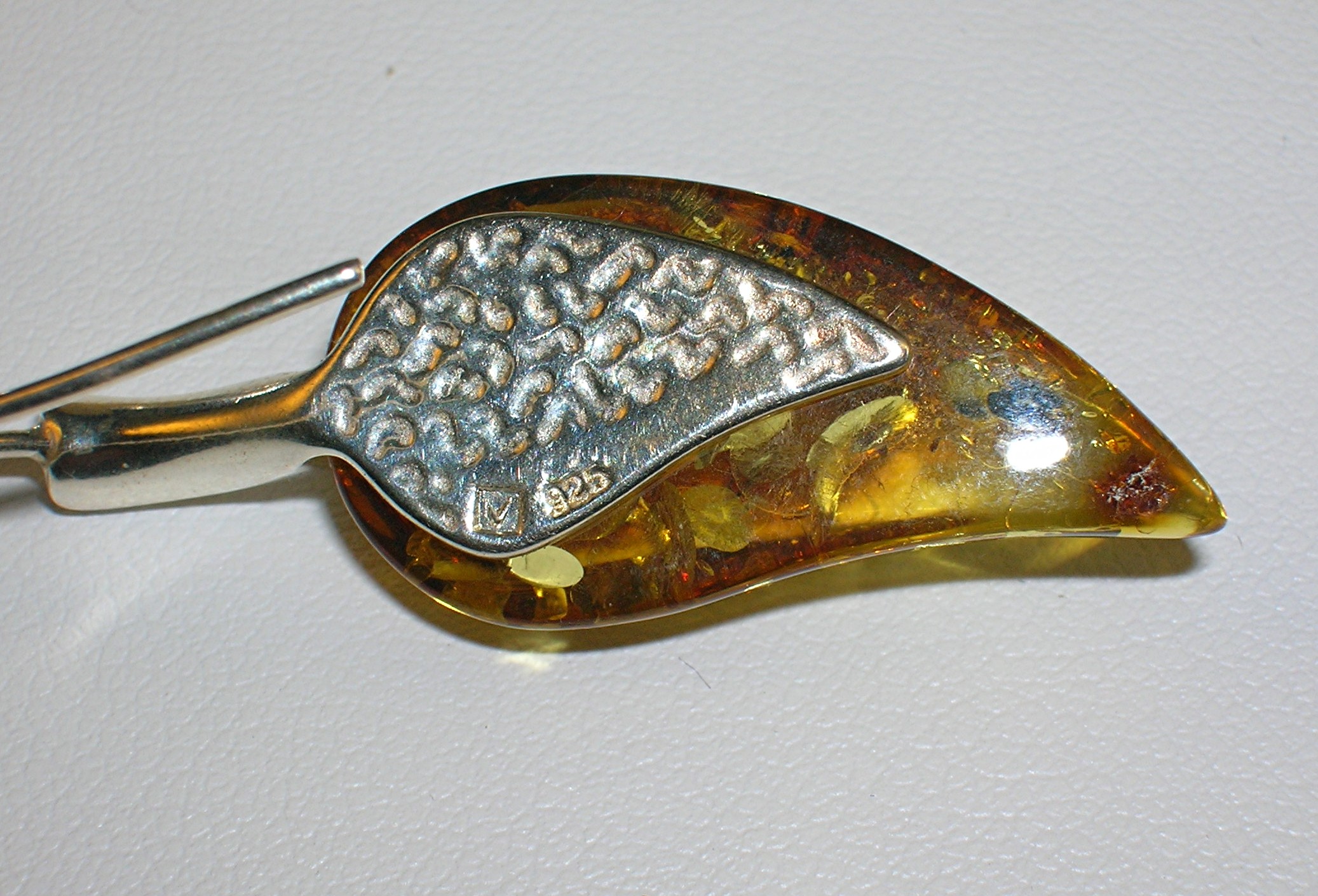 Baltic Amber Sterling Silver  Earrings Signed V