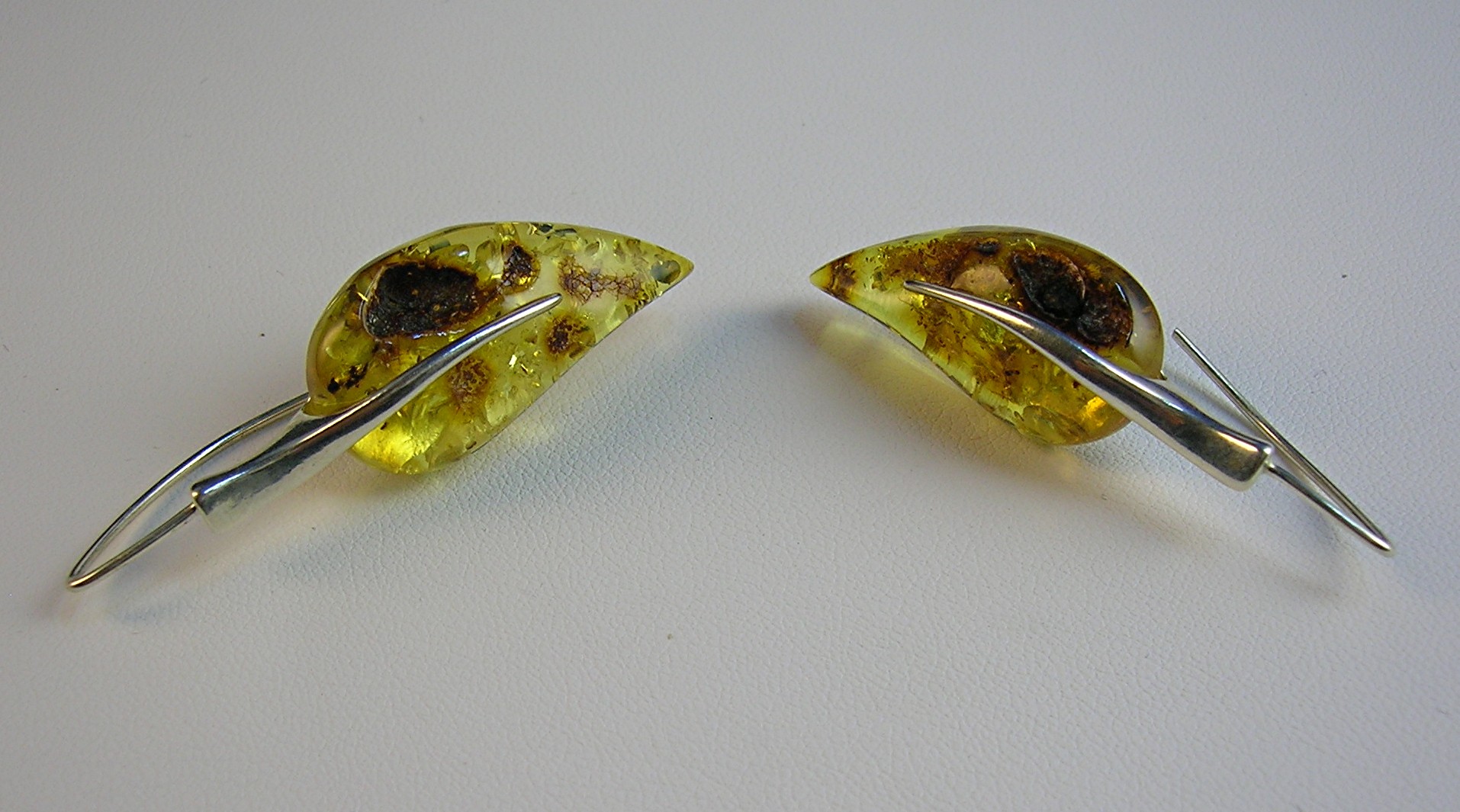 Baltic Amber Sterling Silver  Earrings Signed V