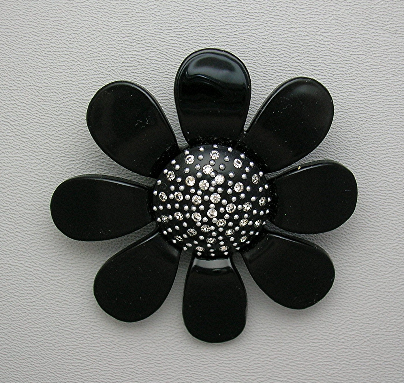 Crystal Black Lucite Flower brooch Vintage