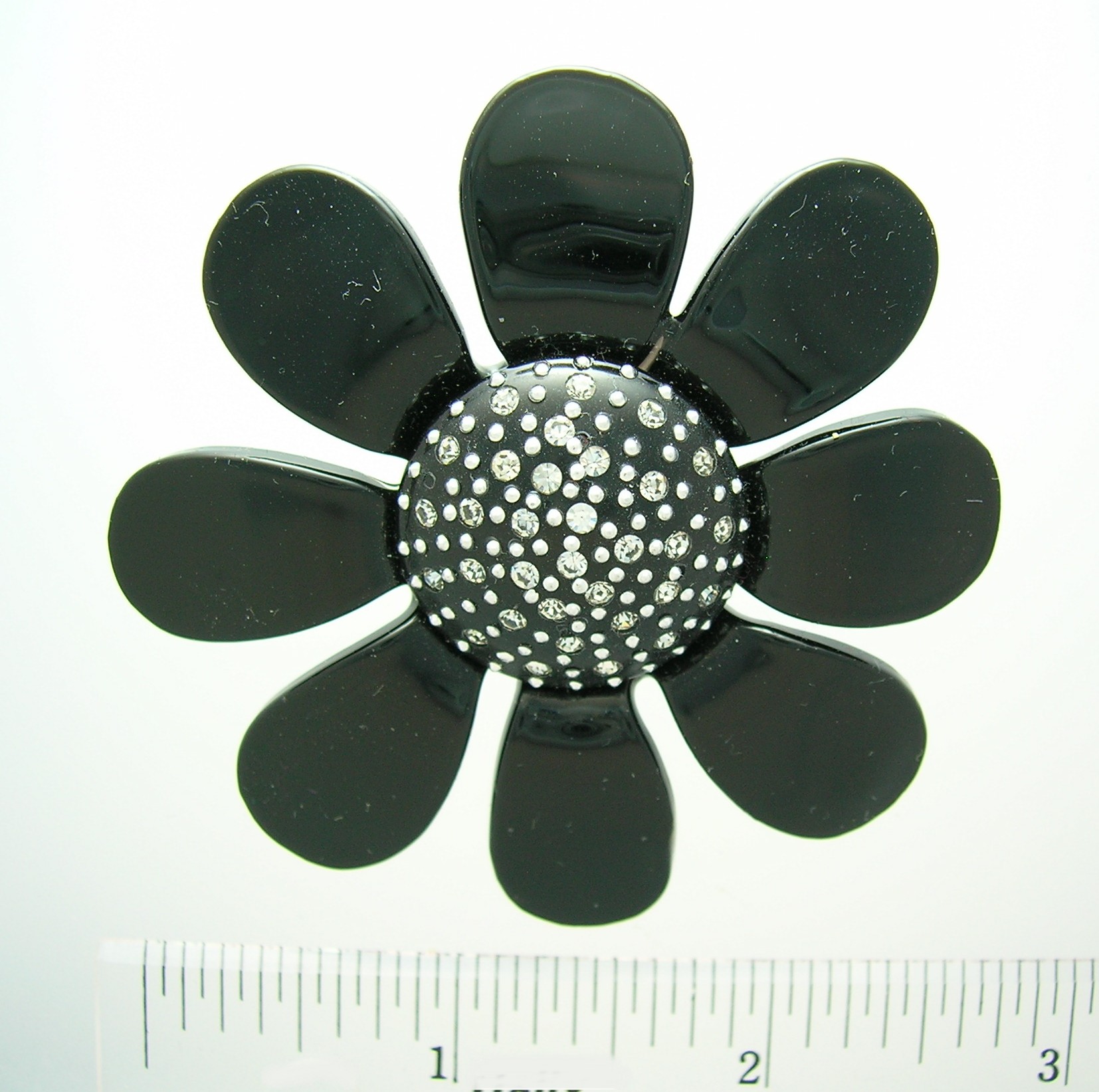 Crystal Black Lucite Flower brooch Vintage