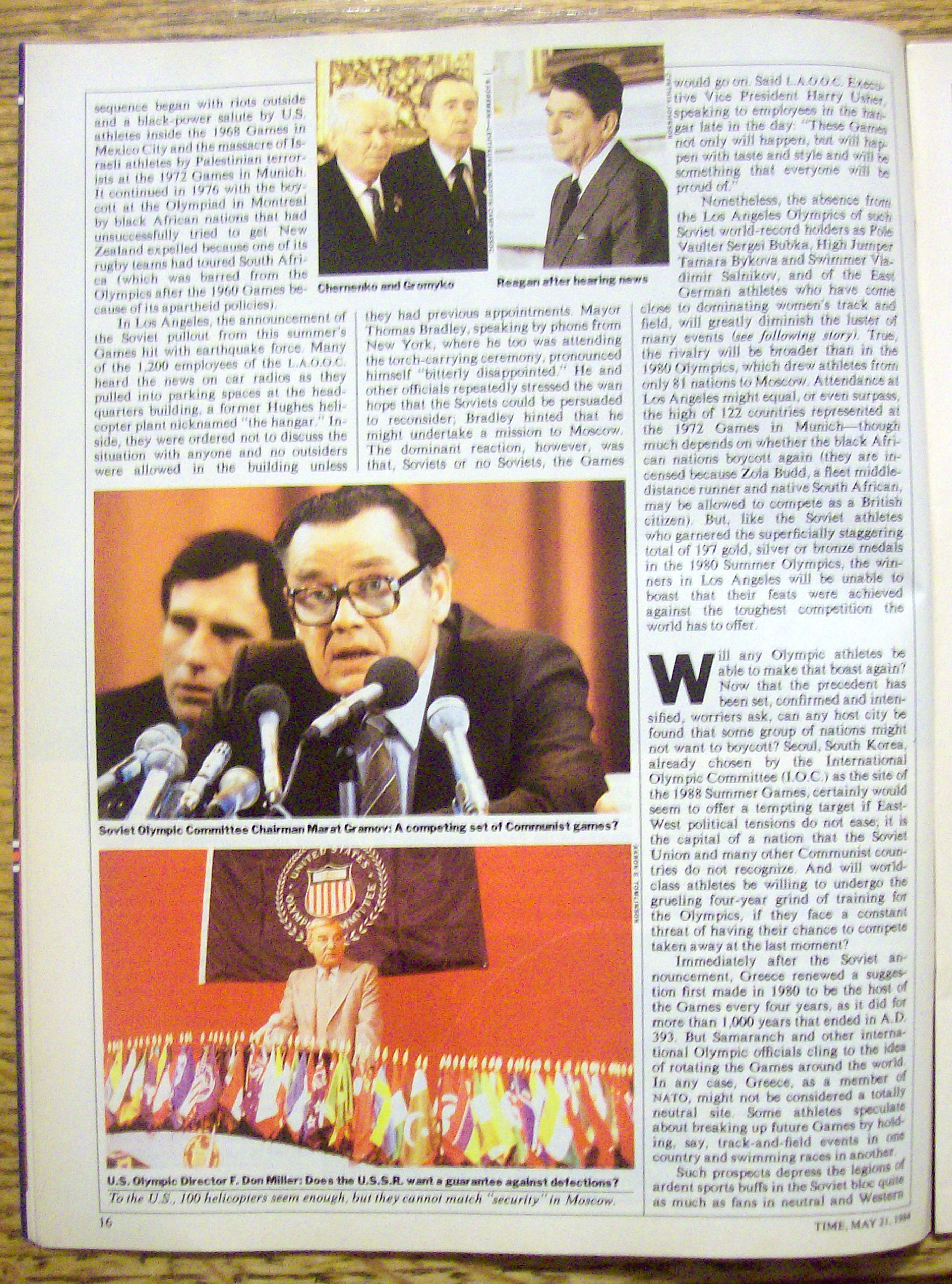 Time Magazine-May 21, 1984-Olympic Turmoil